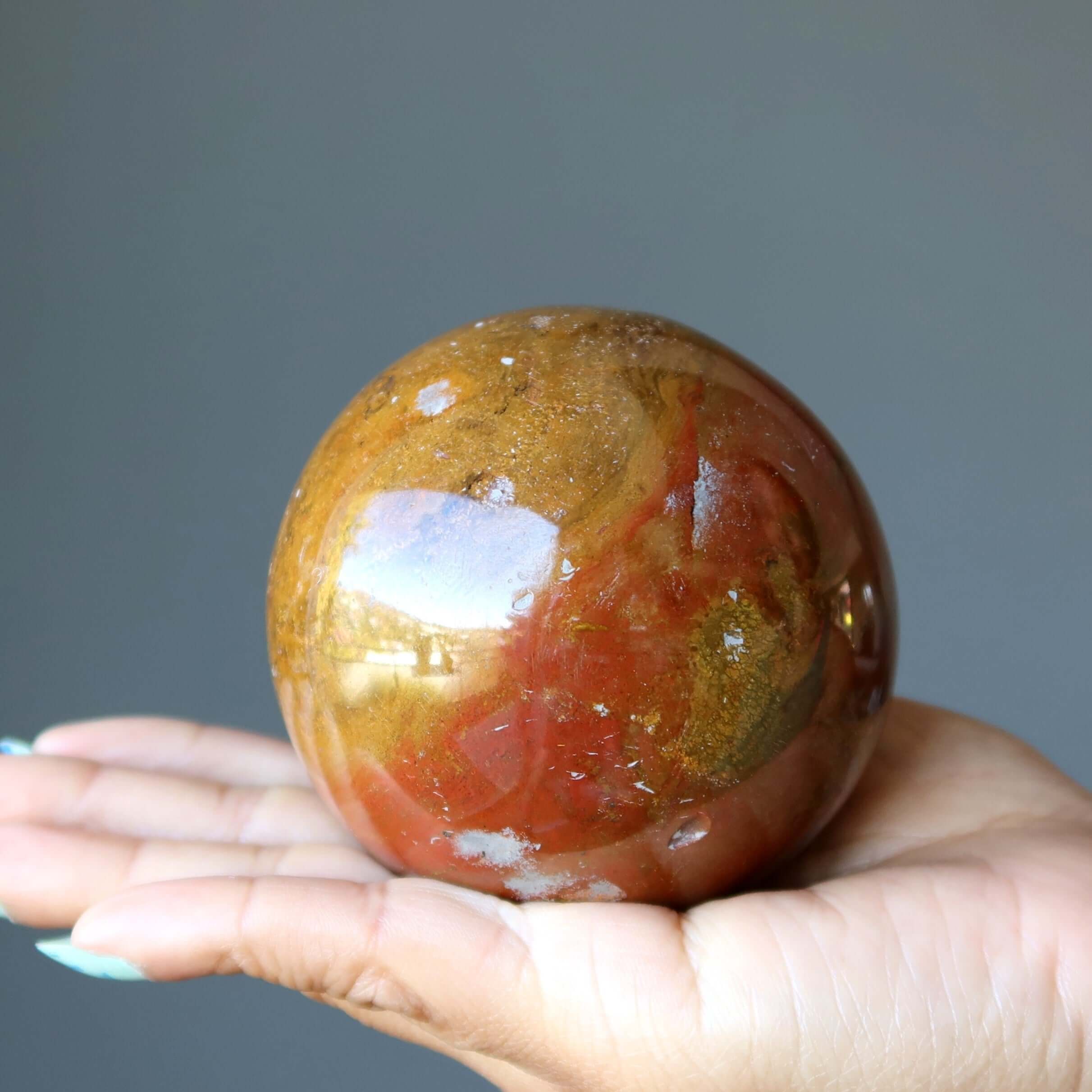 Red Jasper Sphere Get Grounded Yellow Crystal Ball