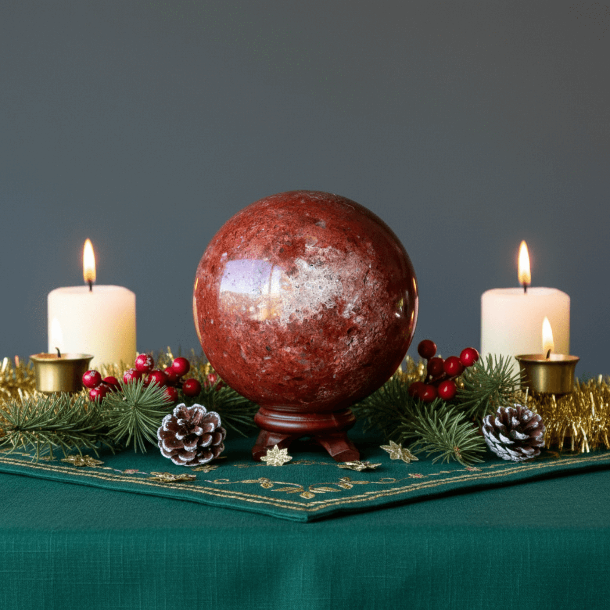 Sphère de jaspe rouge Captivante boule de cristal en quartz et calcédoine