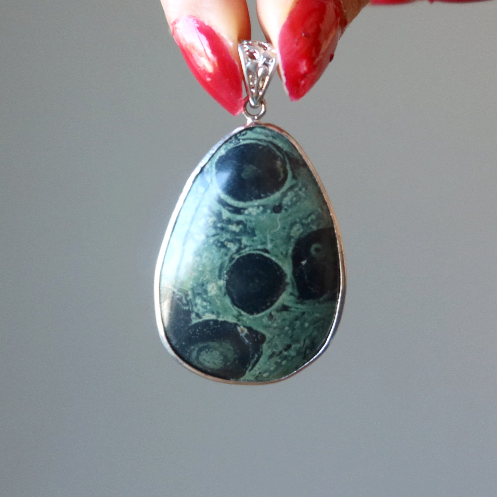 Kambaba Jasper Pendant Green Crocodile Guardian Gem Silver