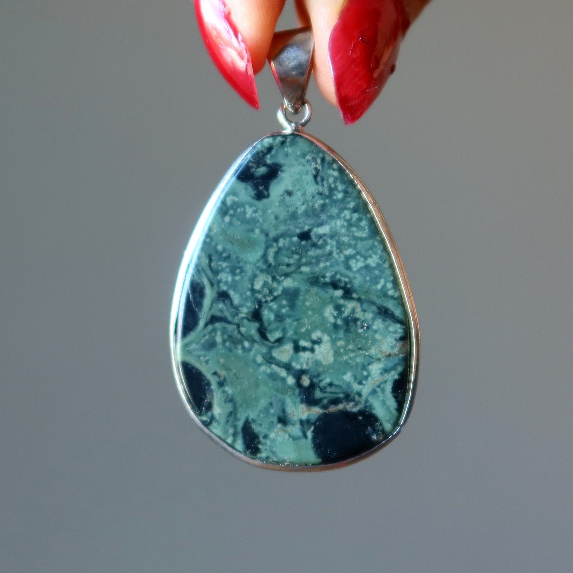 Kambaba Jasper Pendant Green Crocodile Guardian Gem Silver