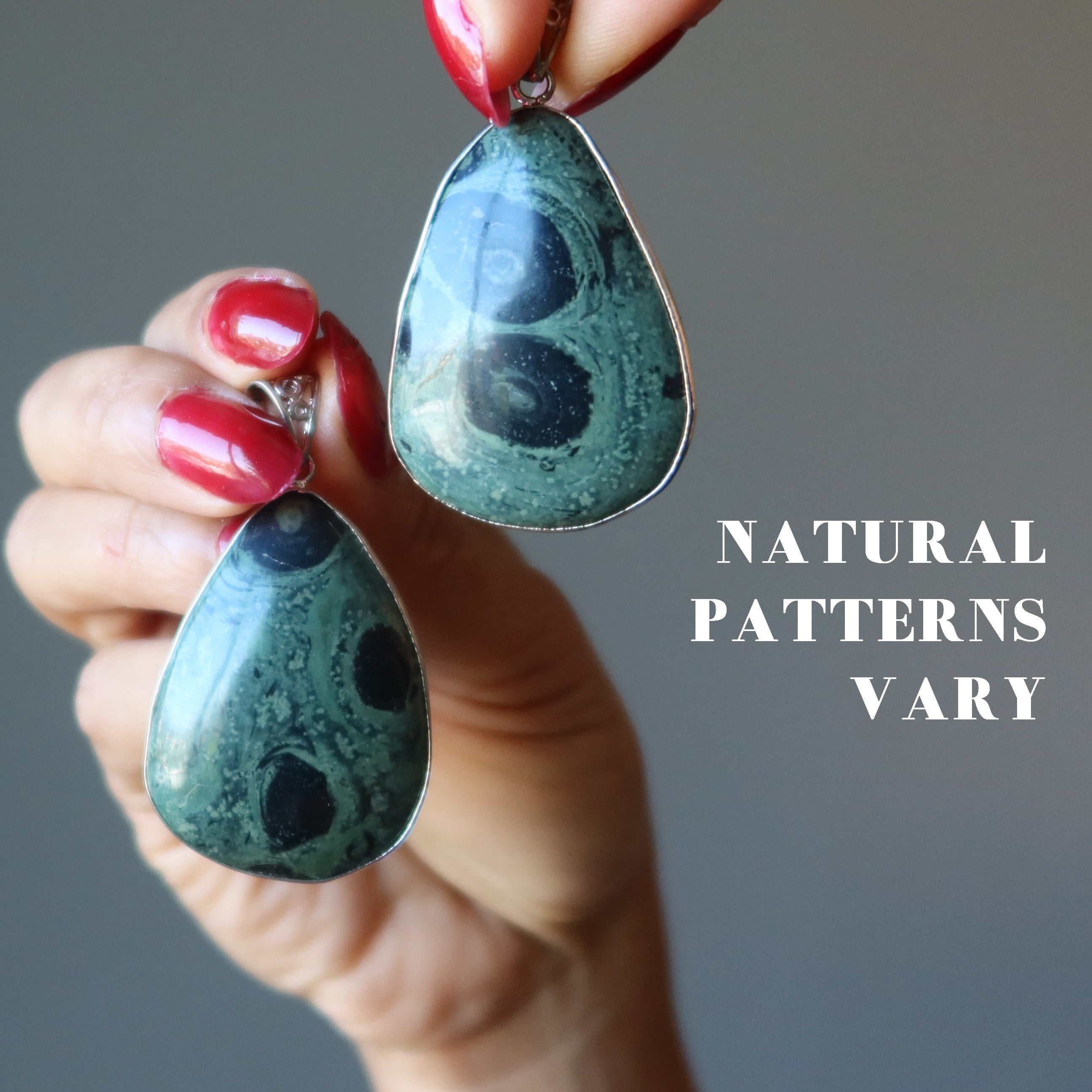 Kambaba Jasper Pendant Green Crocodile Guardian Gem Silver