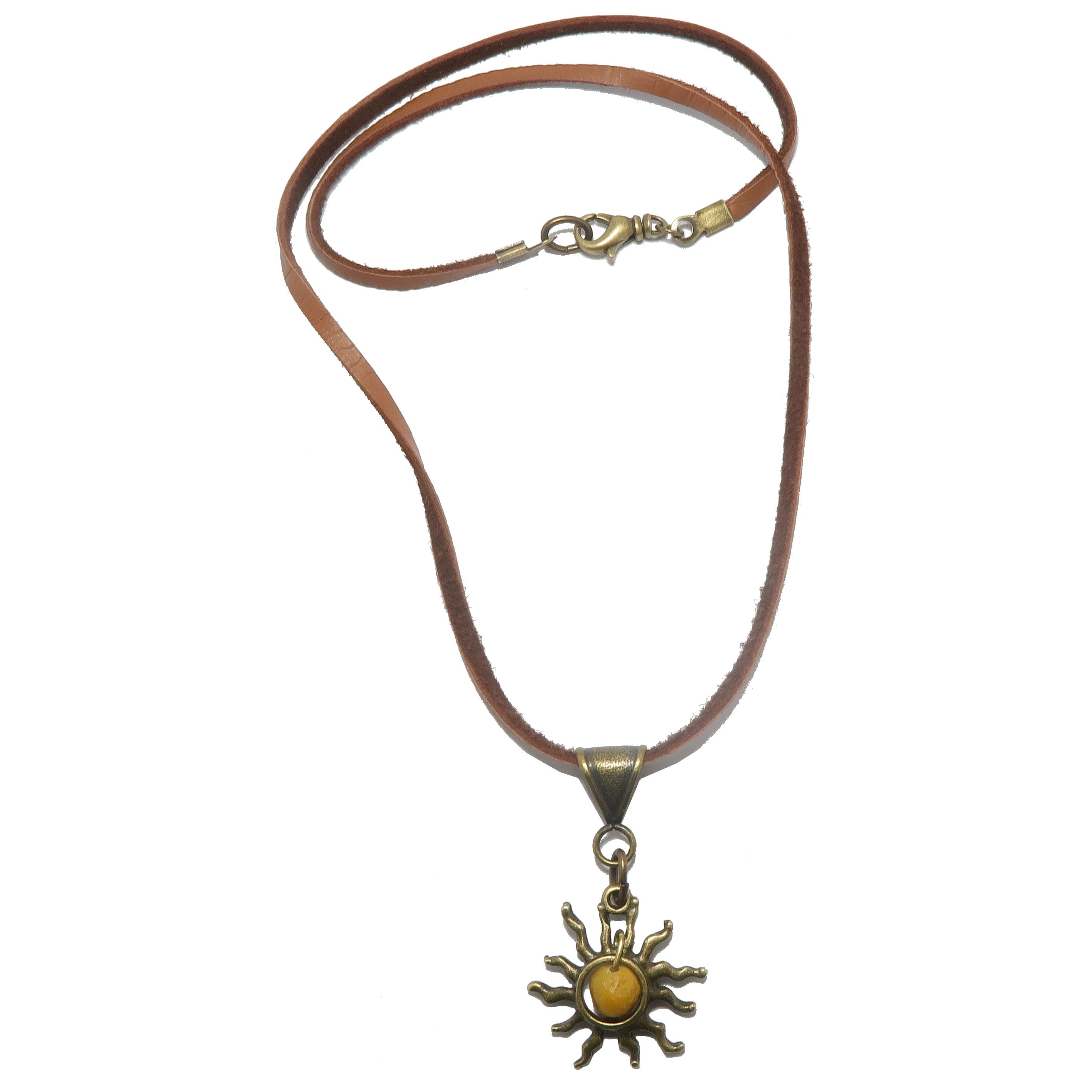 Yellow Jasper Necklace Blazing Sun on Leather Cord