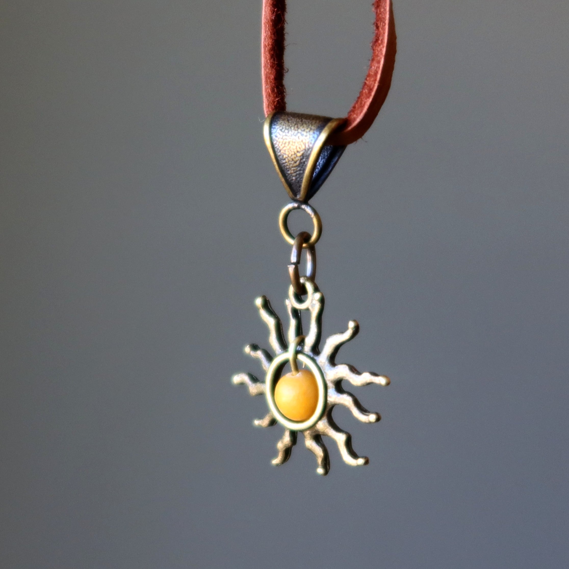 Yellow Jasper Necklace Blazing Sun on Leather Cord