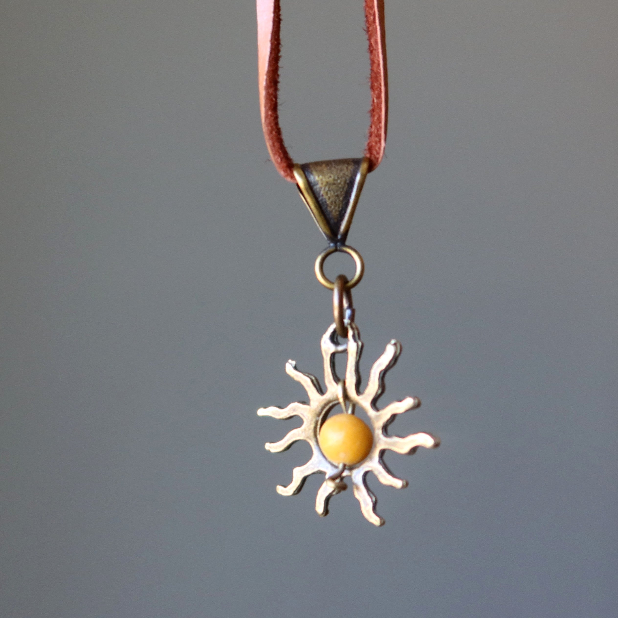 Yellow Jasper Necklace Blazing Sun on Leather Cord