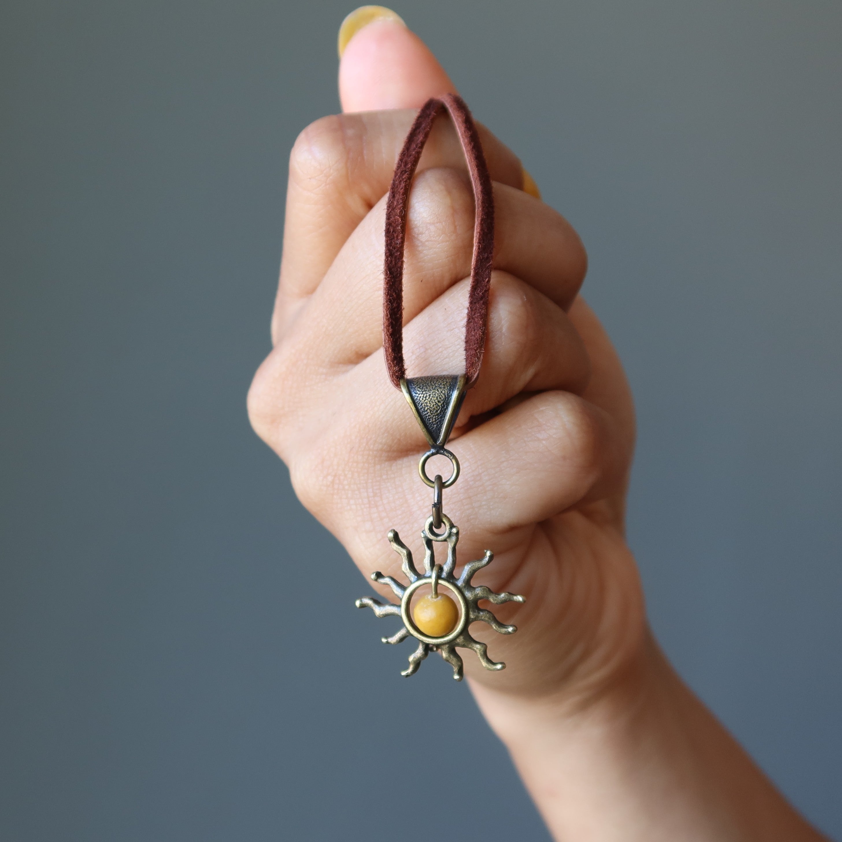 Yellow Jasper Necklace Blazing Sun on Leather Cord