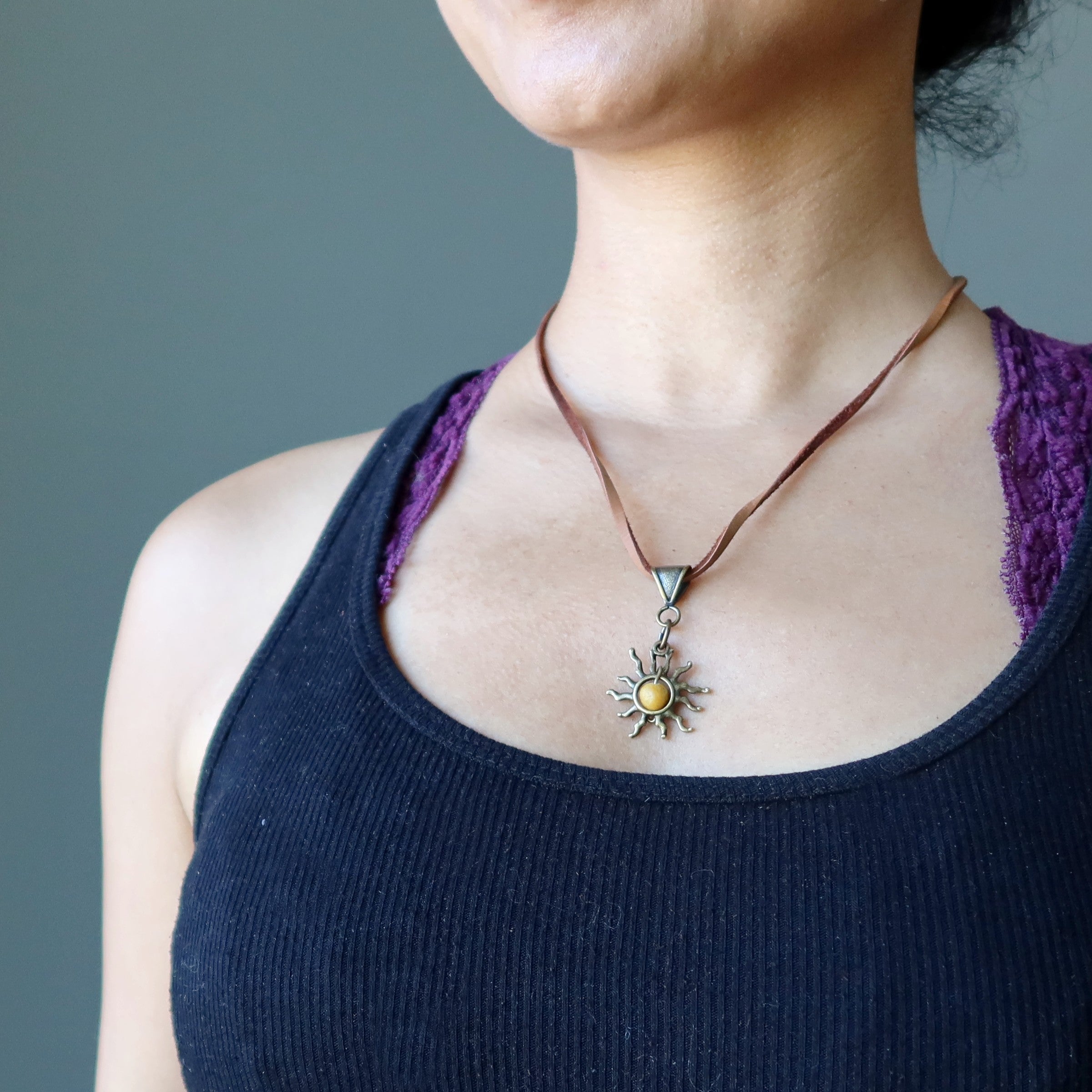Yellow Jasper Necklace Blazing Sun on Leather Cord