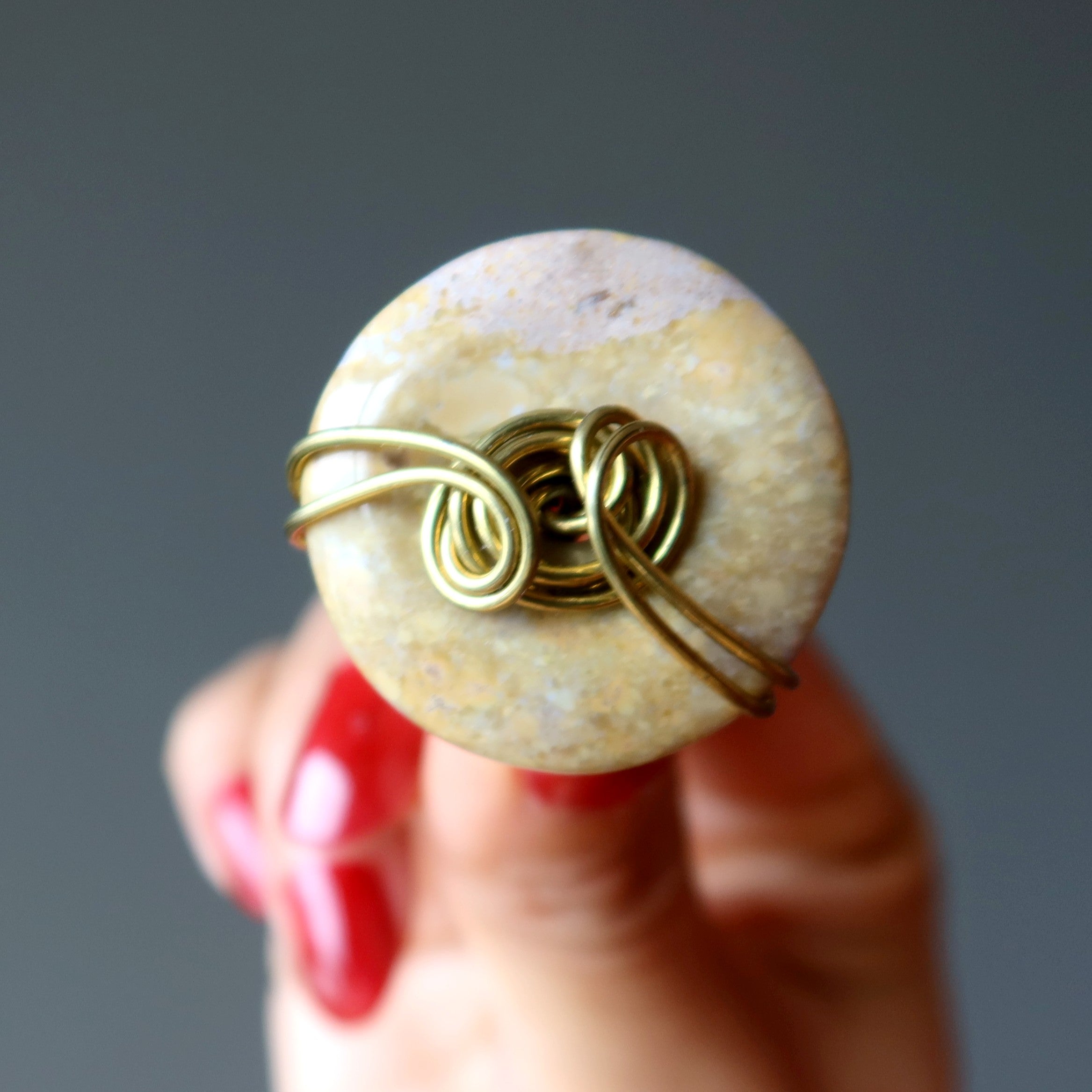 Yellow Jasper Ring Quick Sand Hand Gold Wire Size 7.25