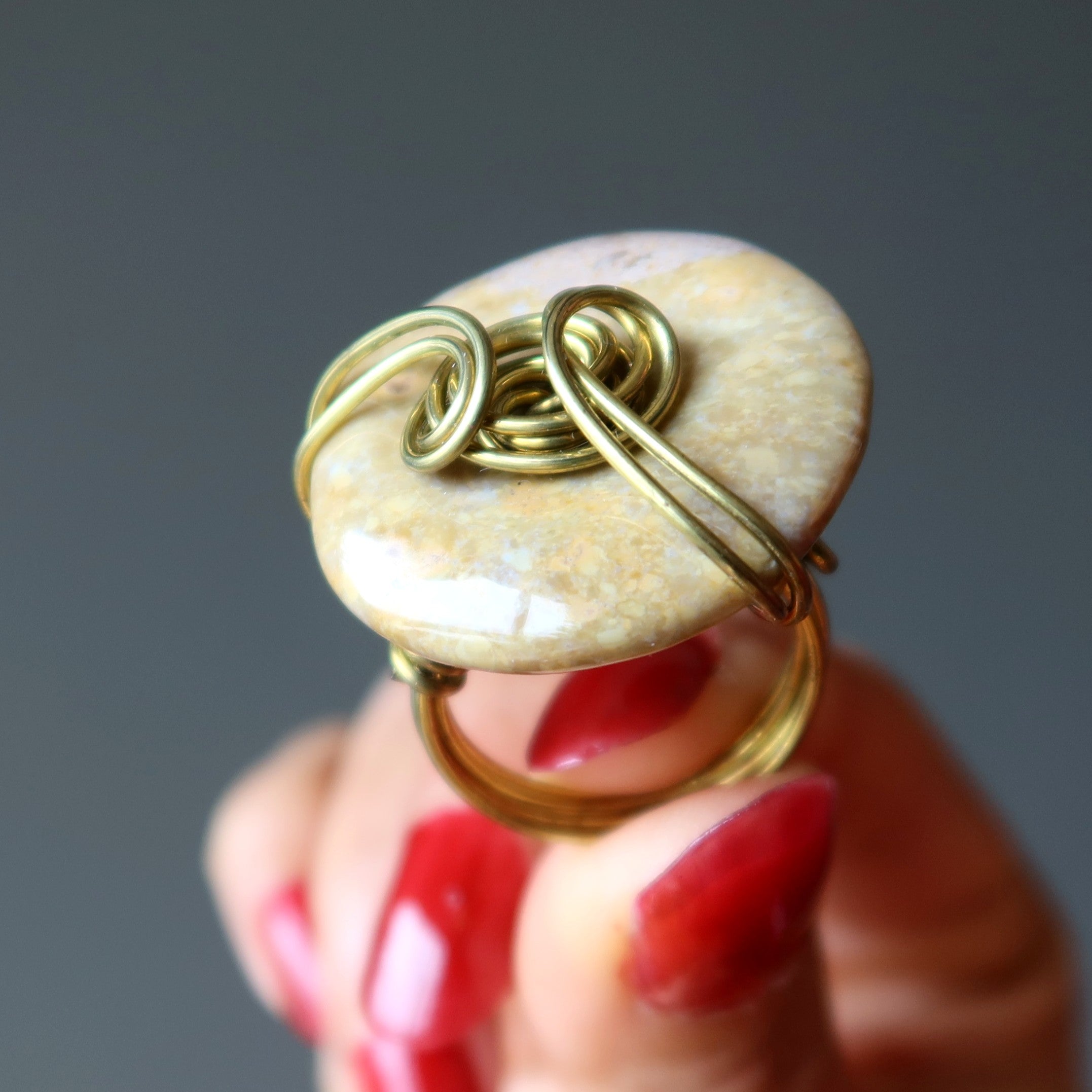 Yellow Jasper Ring Quick Sand Hand Gold Wire Size 7.25