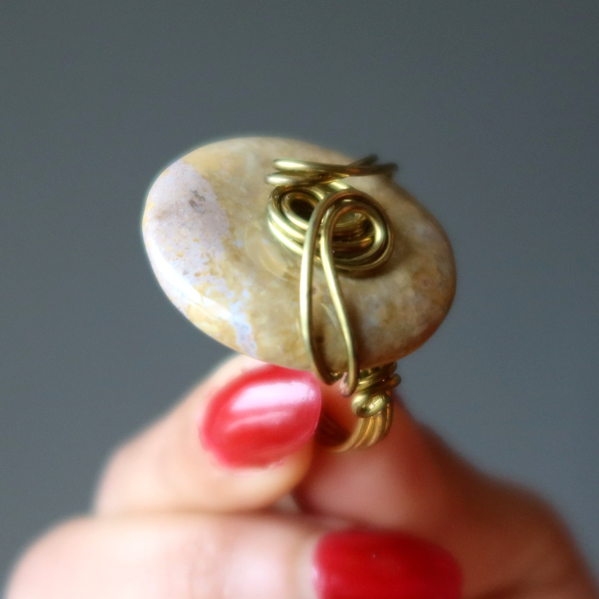 Yellow Jasper Ring Quick Sand Hand Gold Wire Size 7.25