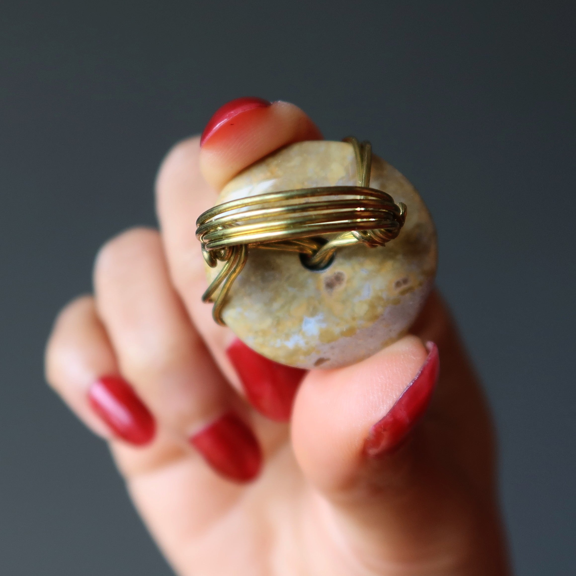 Yellow Jasper Ring Quick Sand Hand Gold Wire Size 7.25