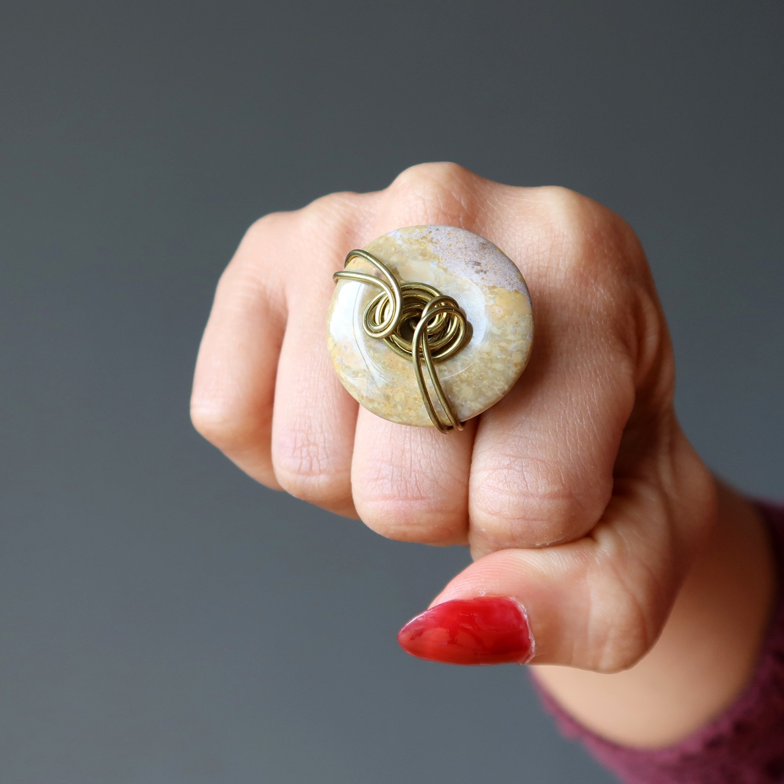 Yellow Jasper Ring Quick Sand Hand Gold Wire Size 7.25