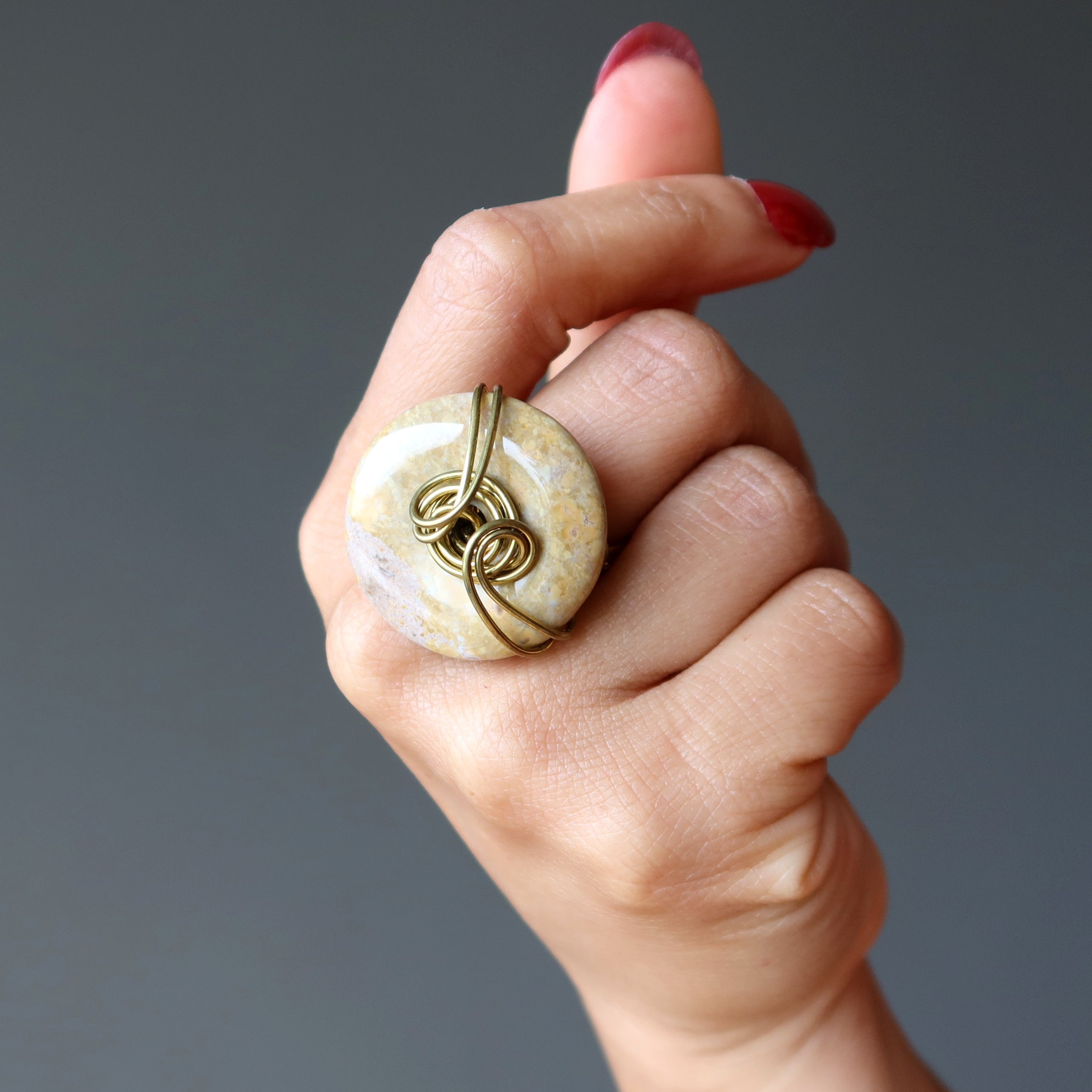 Yellow Jasper Ring Quick Sand Hand Gold Wire Size 7.25