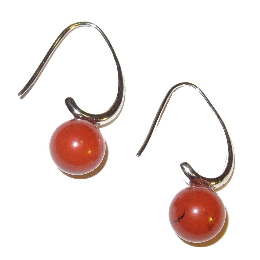 Boucles d'oreilles Jasper Pierre Rouge Vif Élégant Style Argent Pierres Précieuses