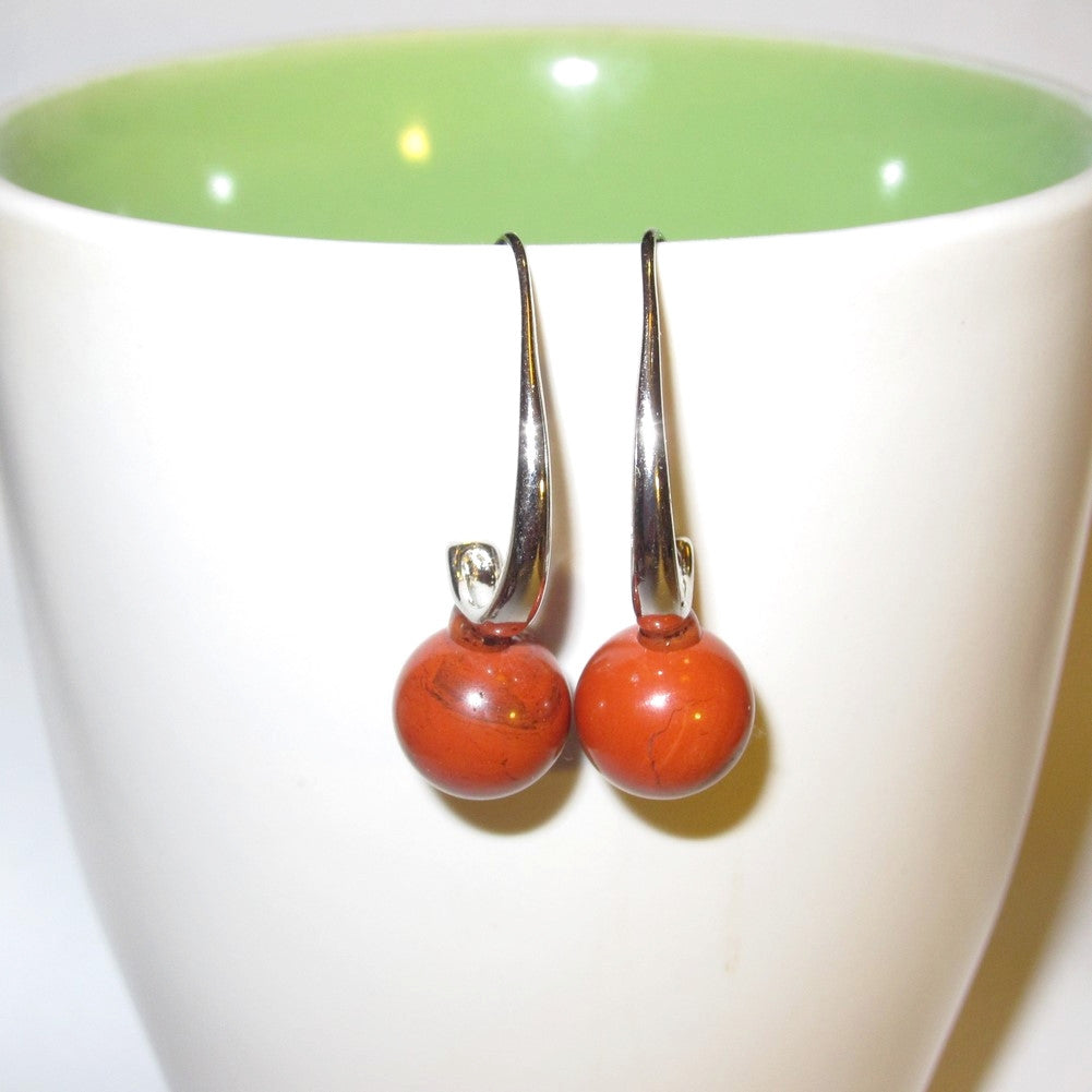 Boucles d'oreilles Jasper Pierre Rouge Vif Élégant Style Argent Pierres Précieuses