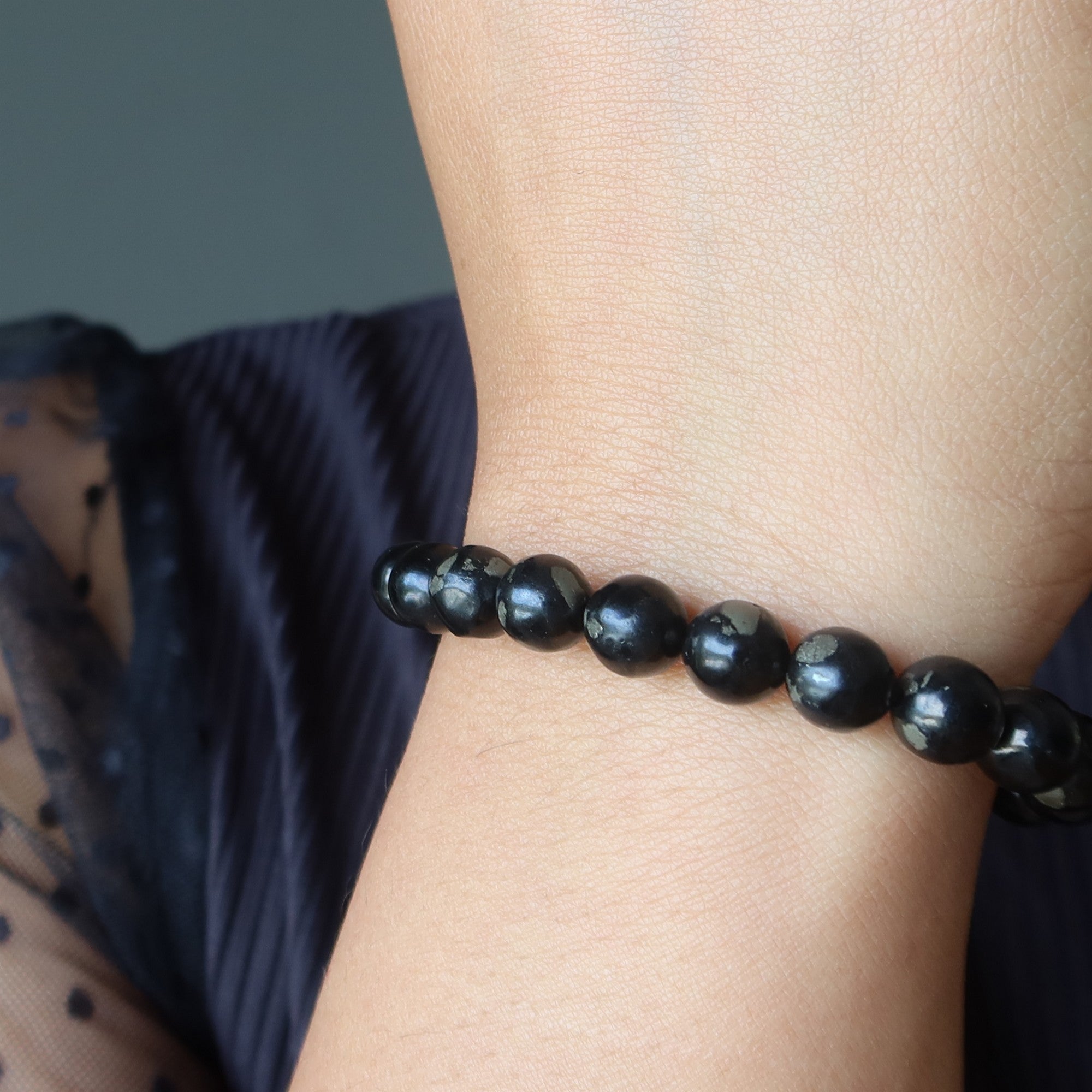 Bracelet de Jais doré Pyrite Paillettes de Fortune Cristal