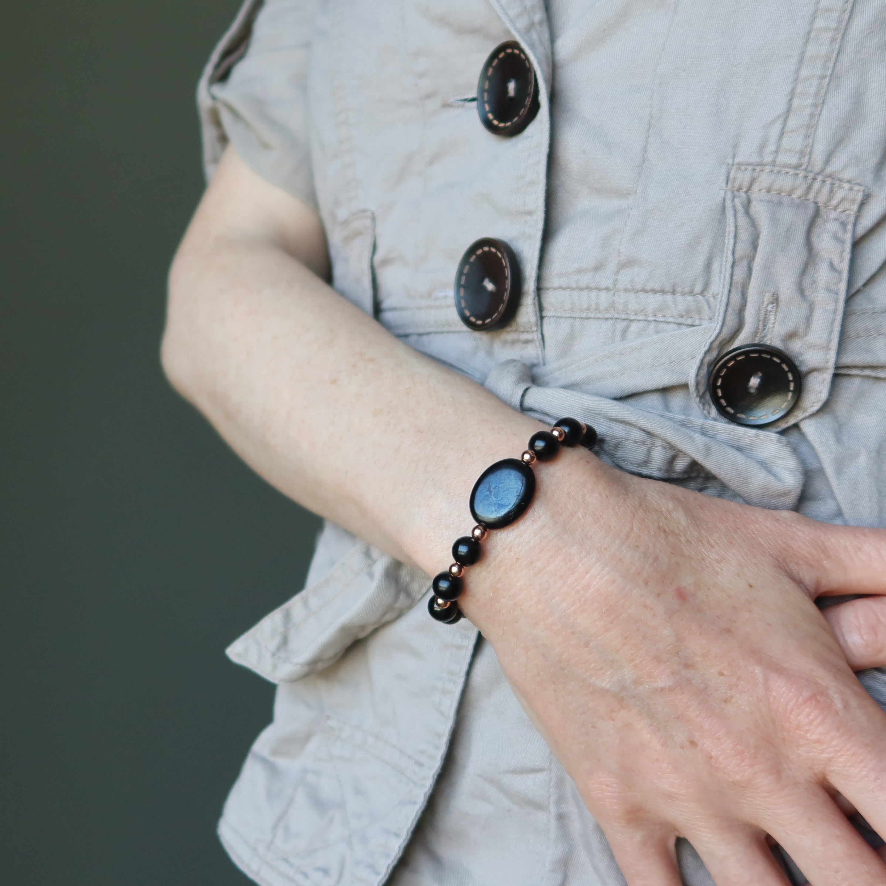 Bracelet de jais noir Azabache Protection déflecteur Cuivre