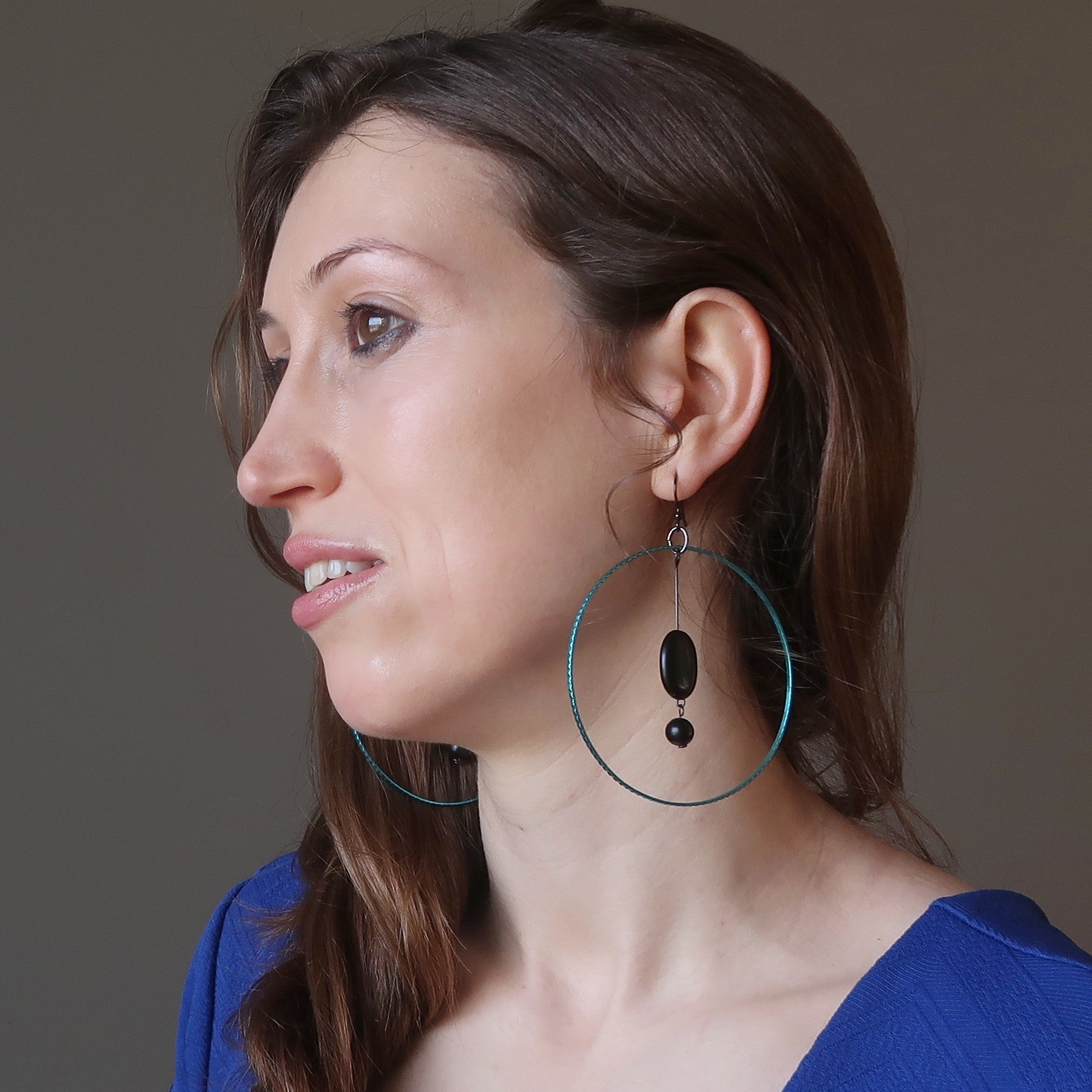Jet Earrings Cool in Blue Protection Gemstone Hoops