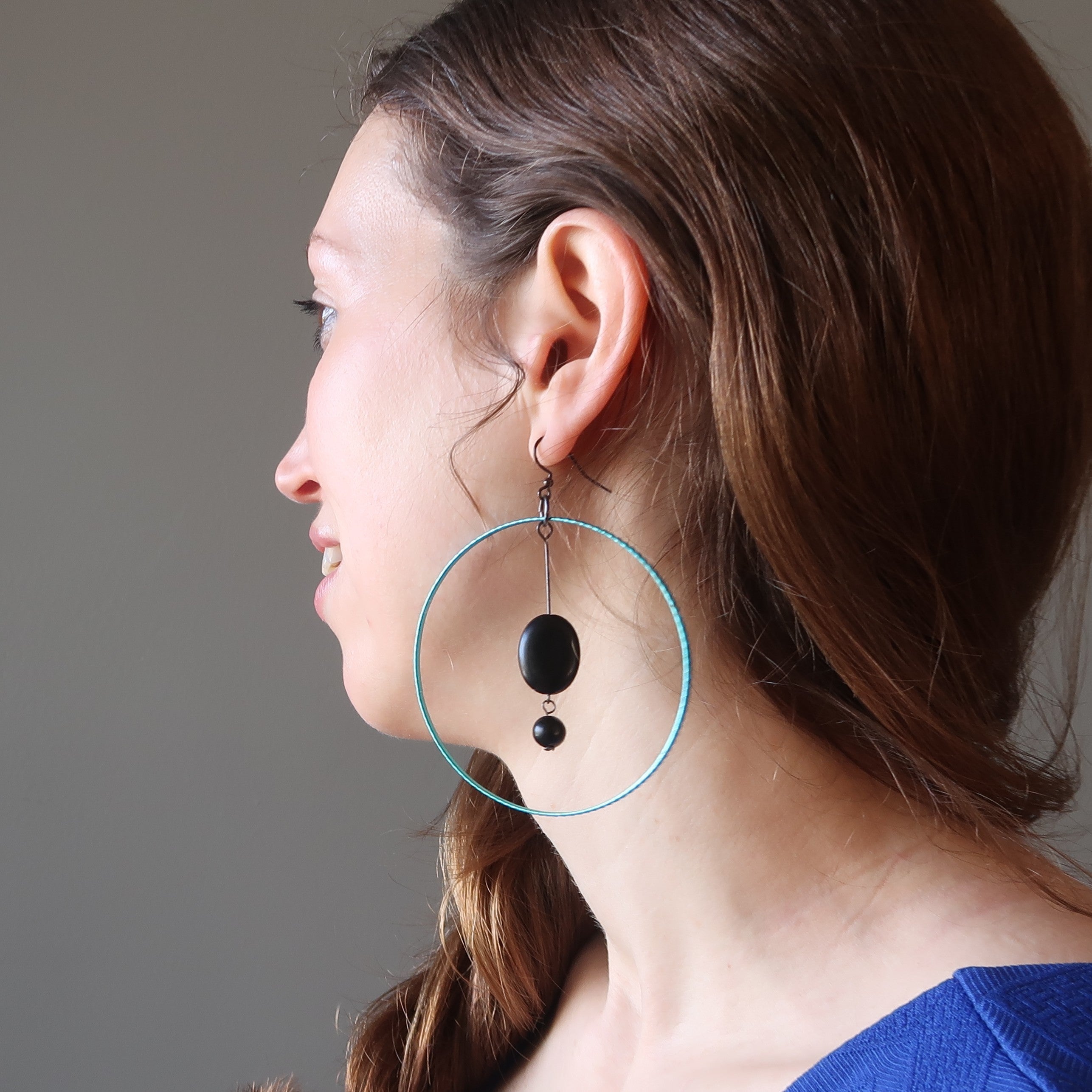 Jet Earrings Cool in Blue Protection Gemstone Hoops