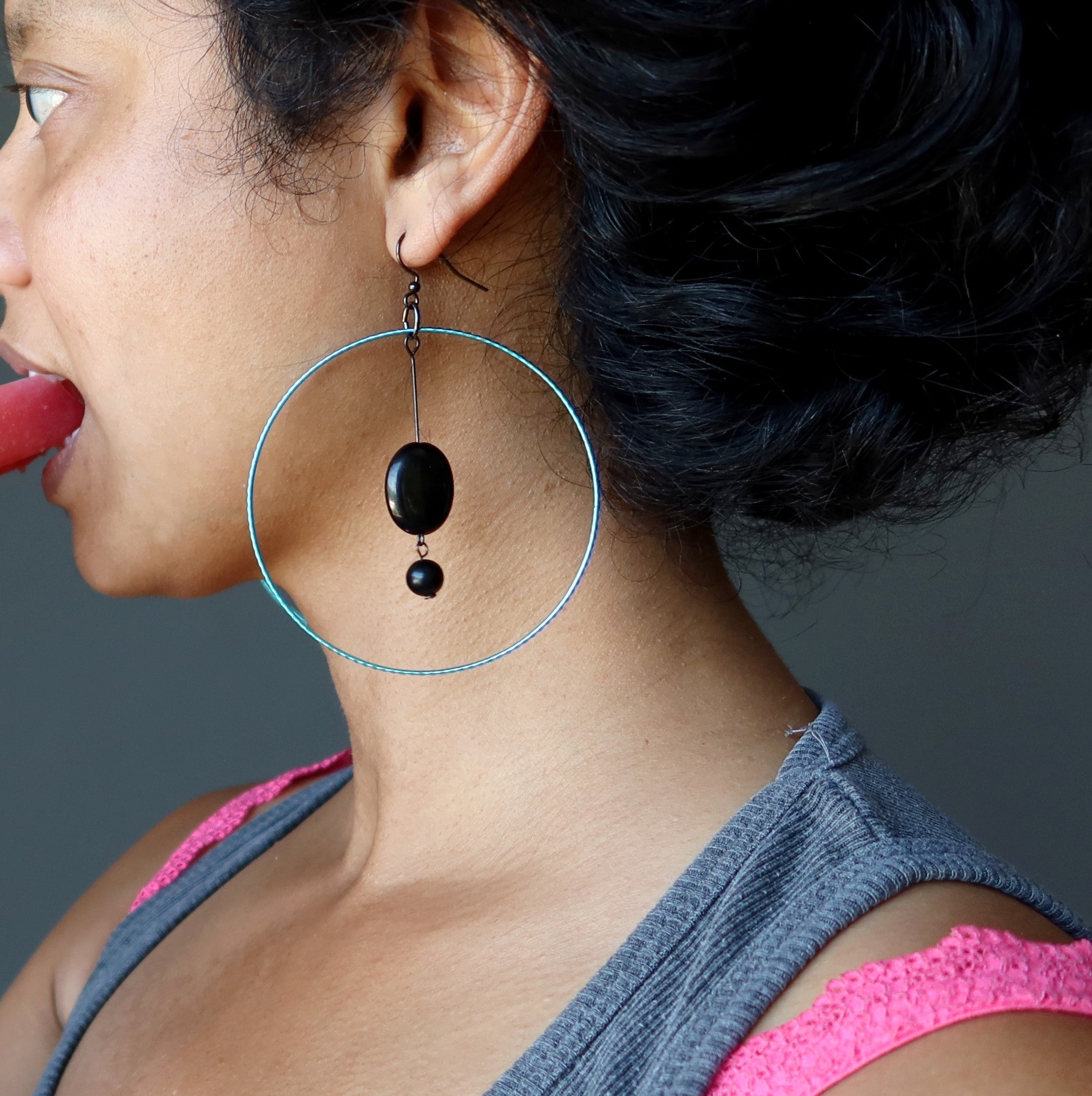 Jet Earrings Cool in Blue Protection Gemstone Hoops