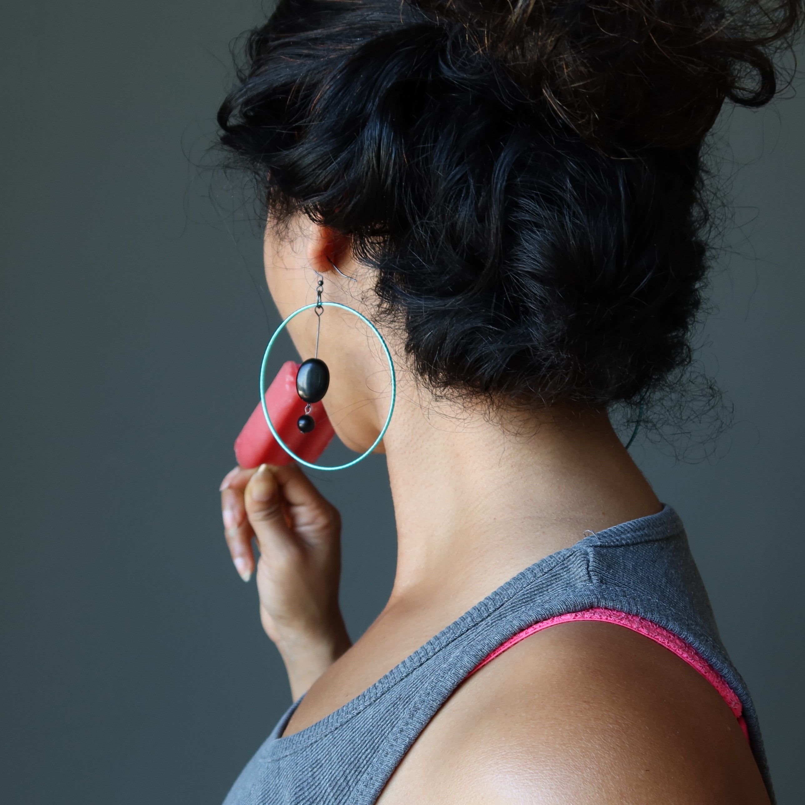 Jet Earrings Cool in Blue Protection Gemstone Hoops