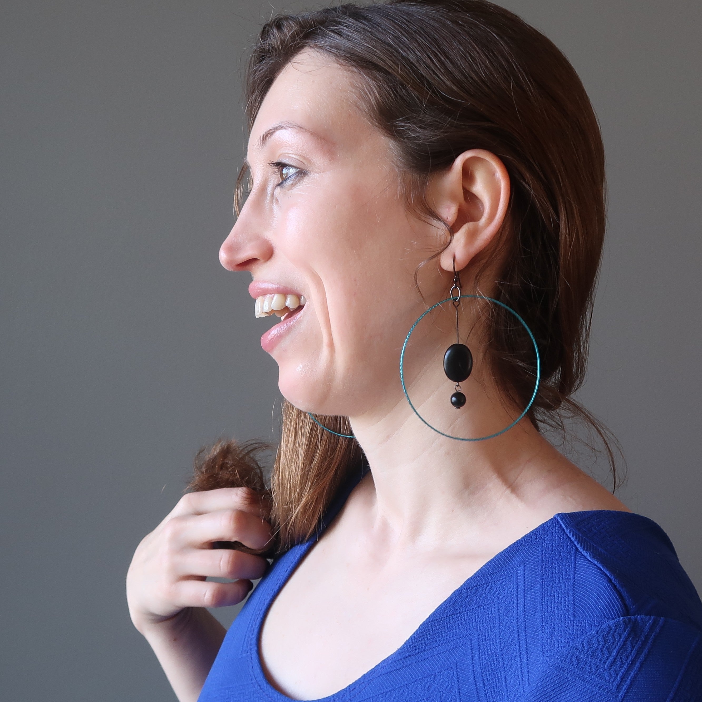 Jet Earrings Cool in Blue Protection Gemstone Hoops