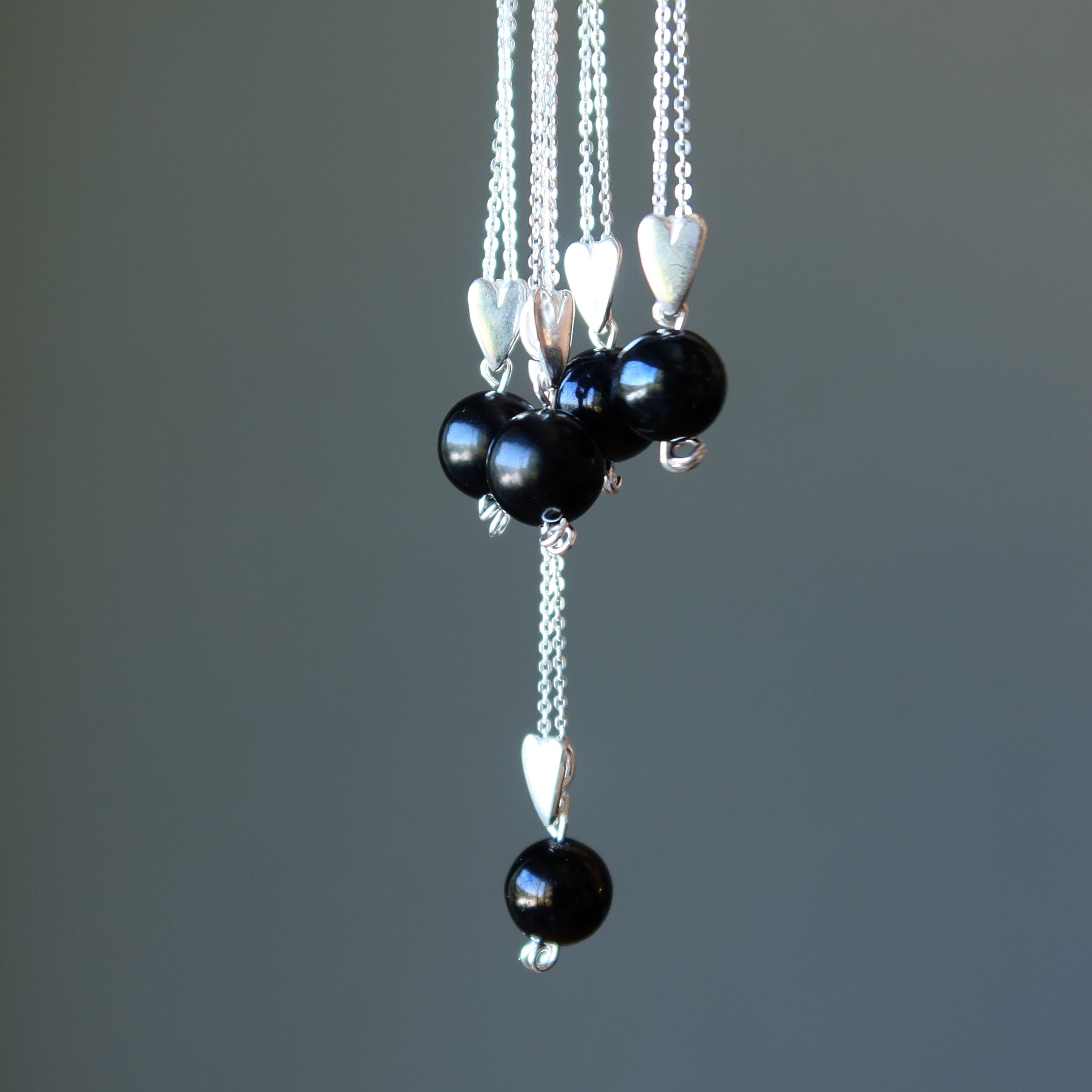 Jet Necklace Sweetheart Stone Black Sterling Silver