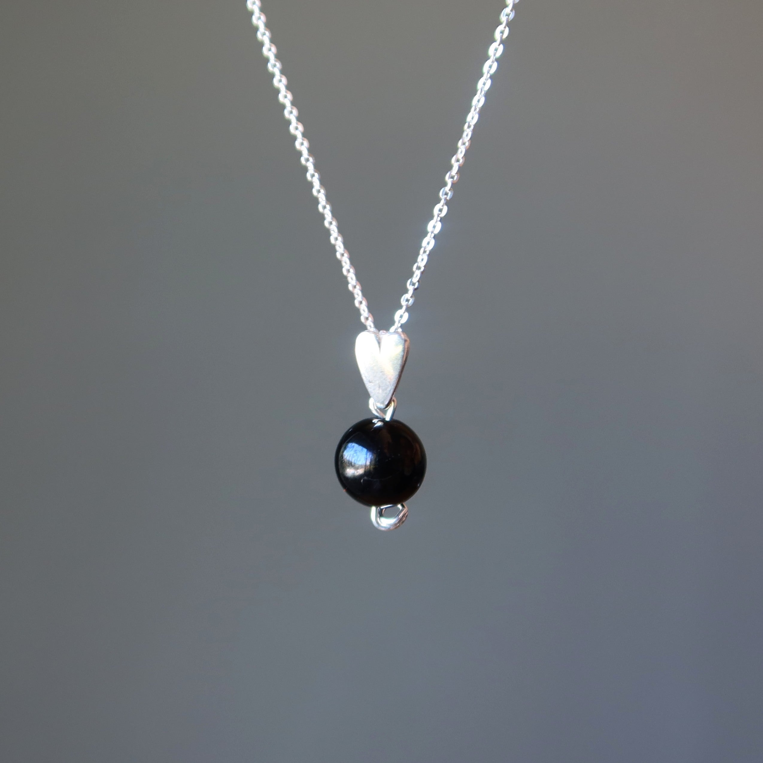 Jet Necklace Sweetheart Stone Black Sterling Silver