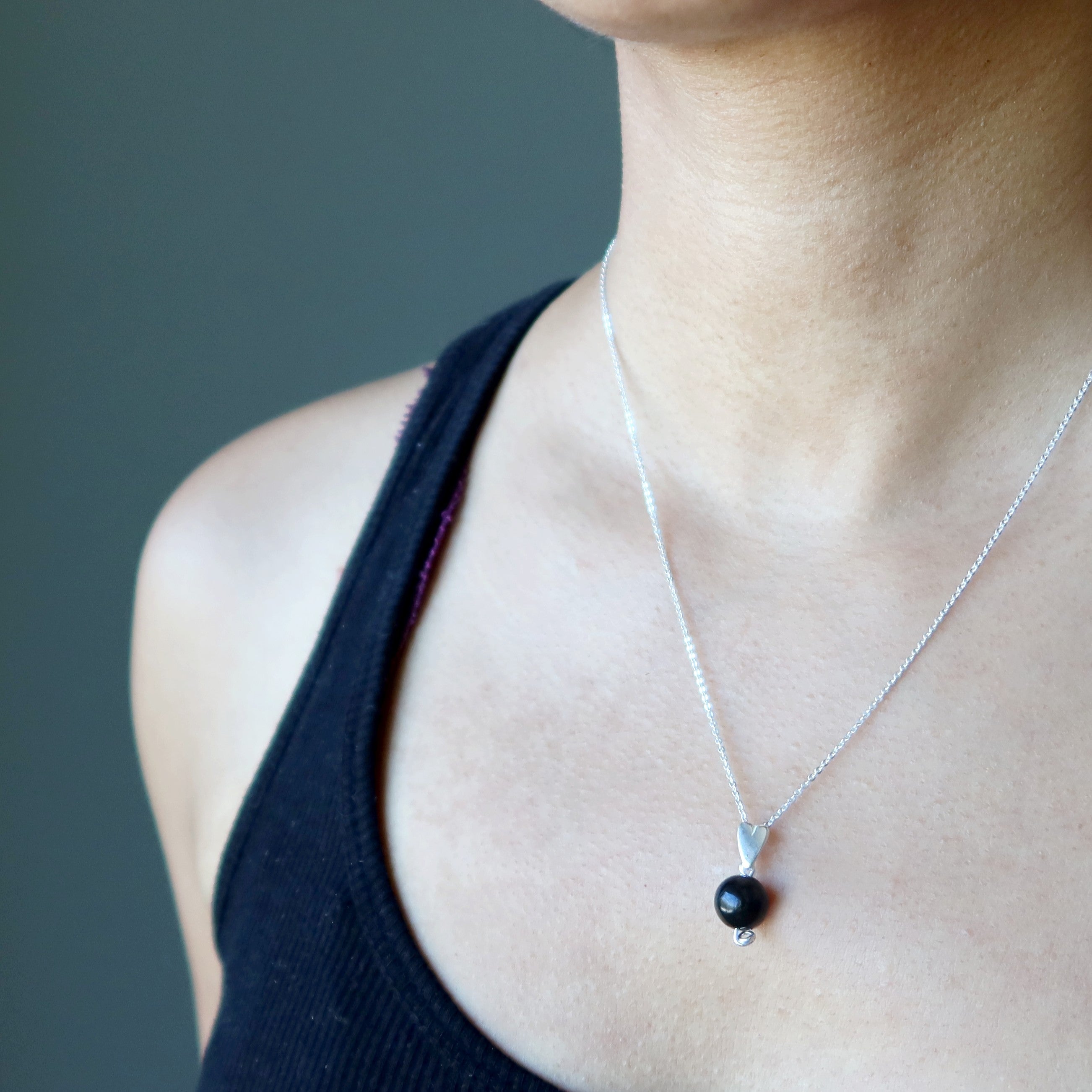 Jet Necklace Sweetheart Stone Black Sterling Silver