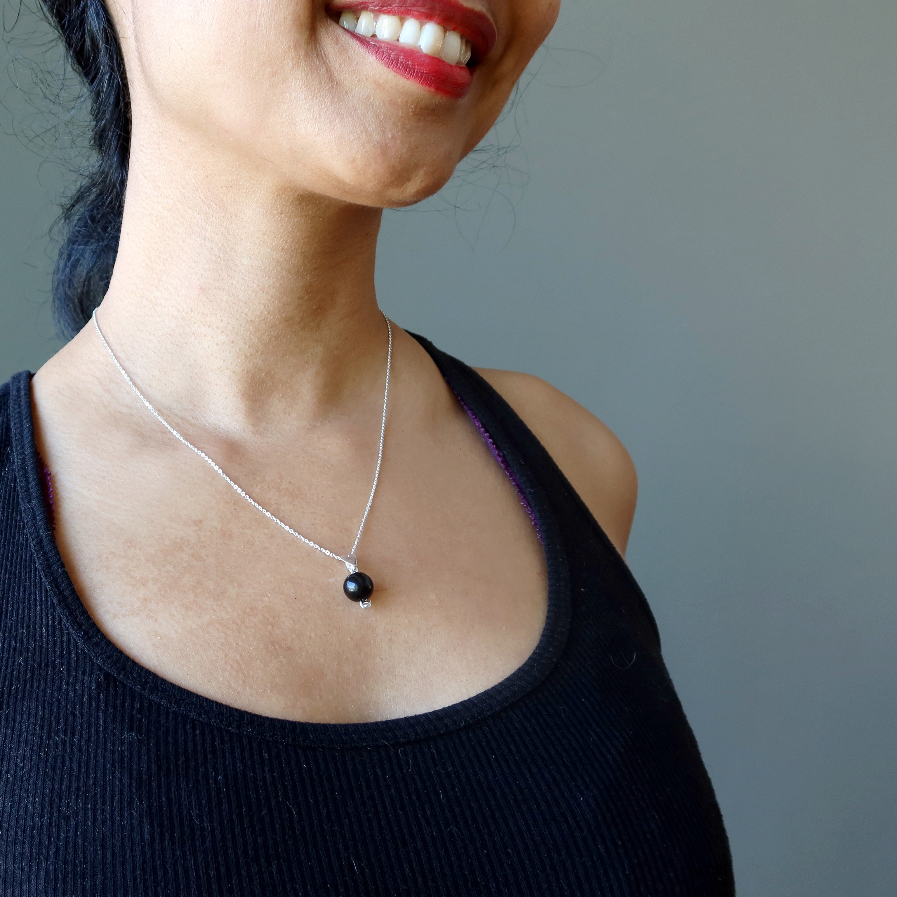 Jet Necklace Sweetheart Stone Black Sterling Silver