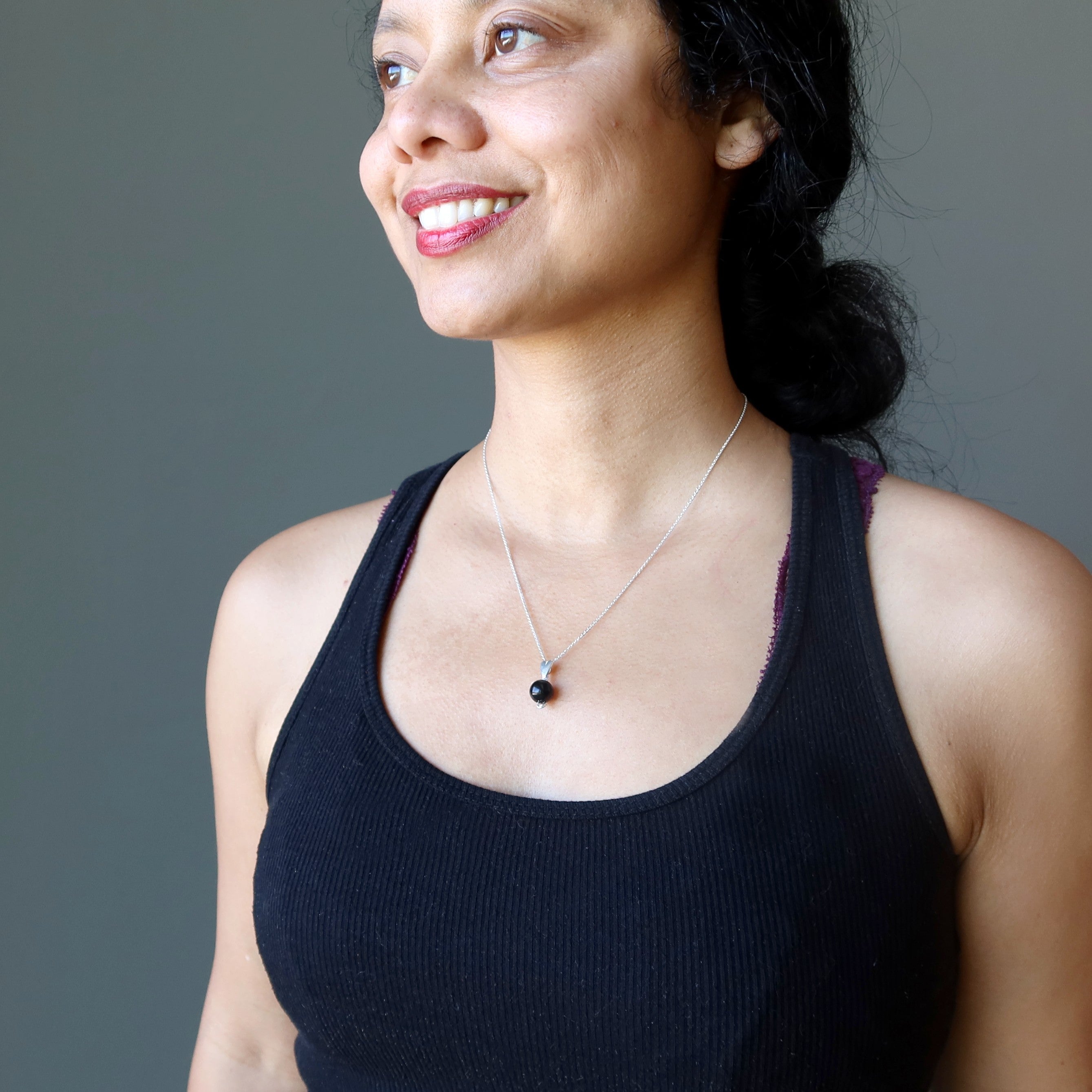 Jet Necklace Sweetheart Stone Black Sterling Silver