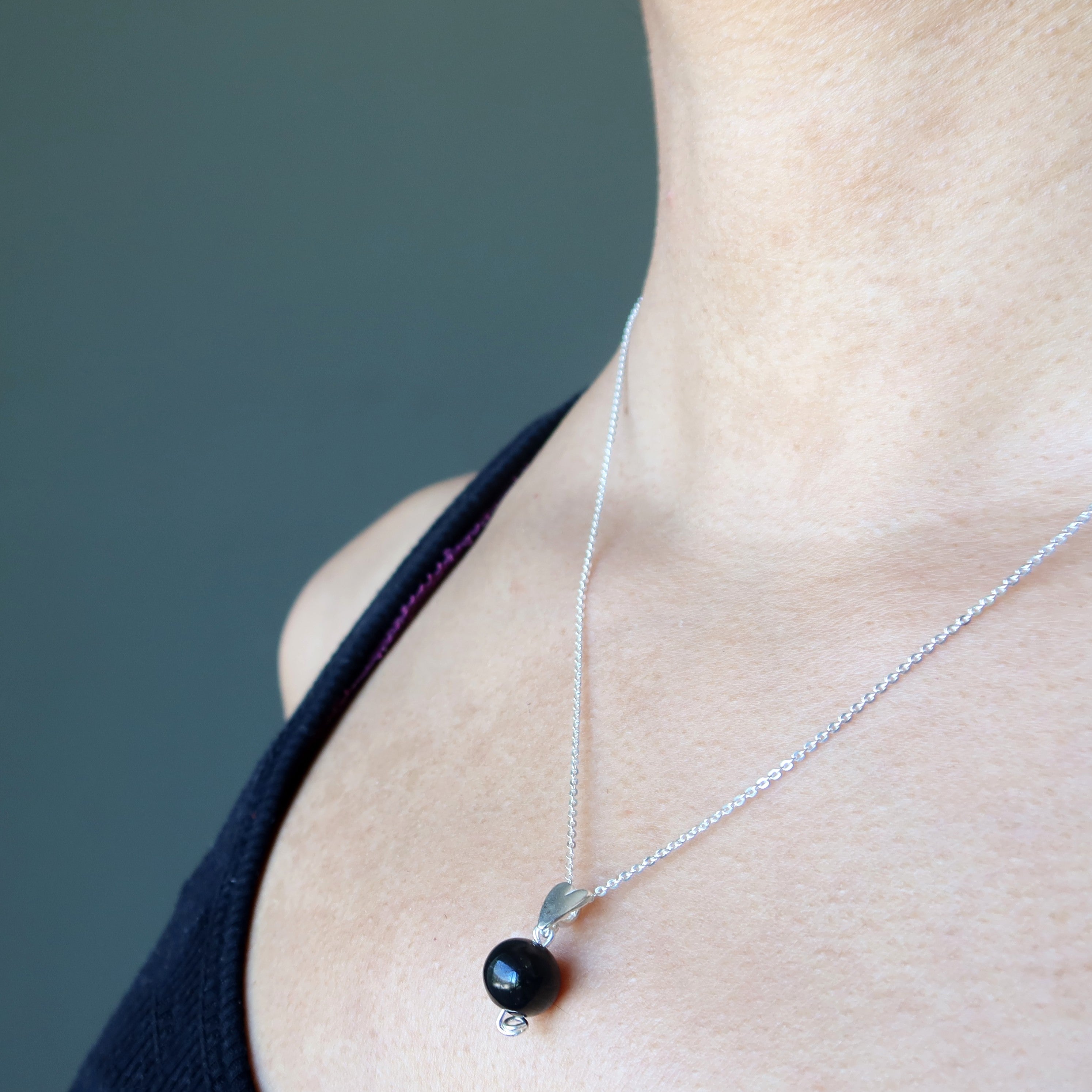 Jet Necklace Sweetheart Stone Black Sterling Silver