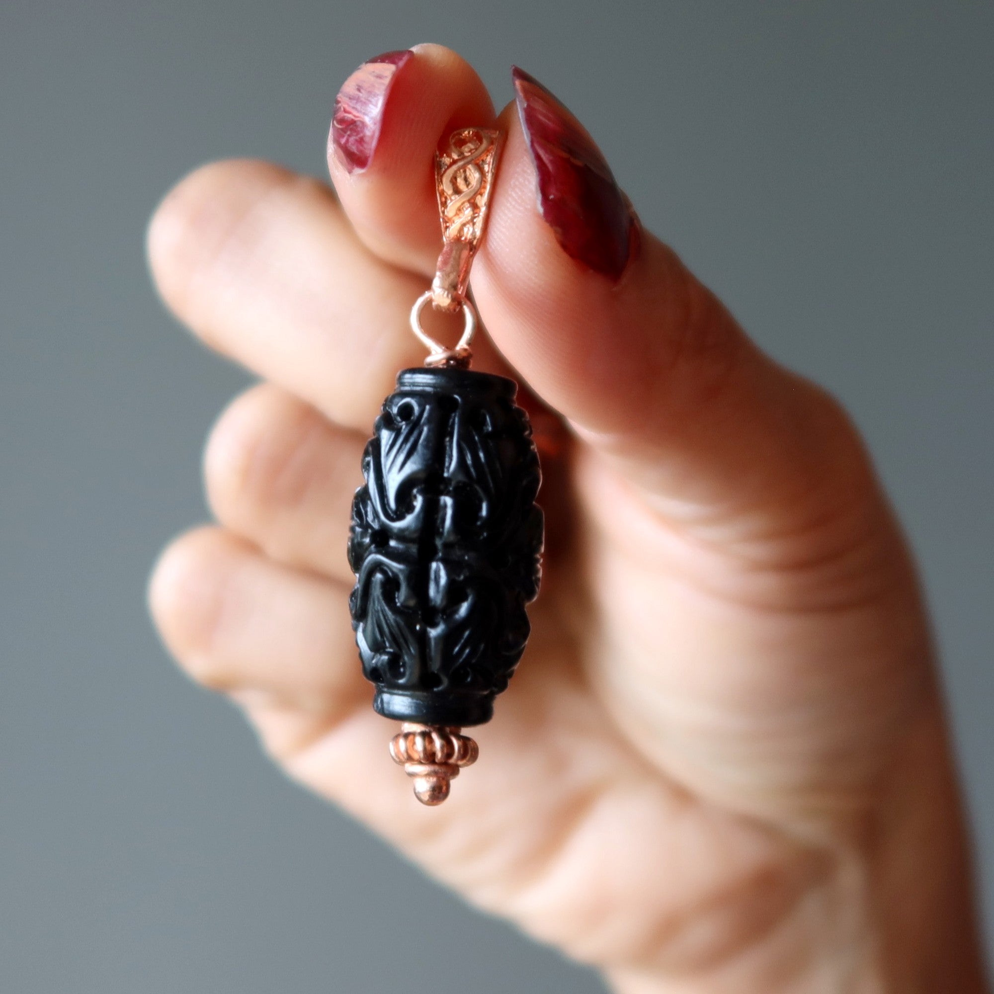Jet Pendant Protective Talisman Black Gem Copper