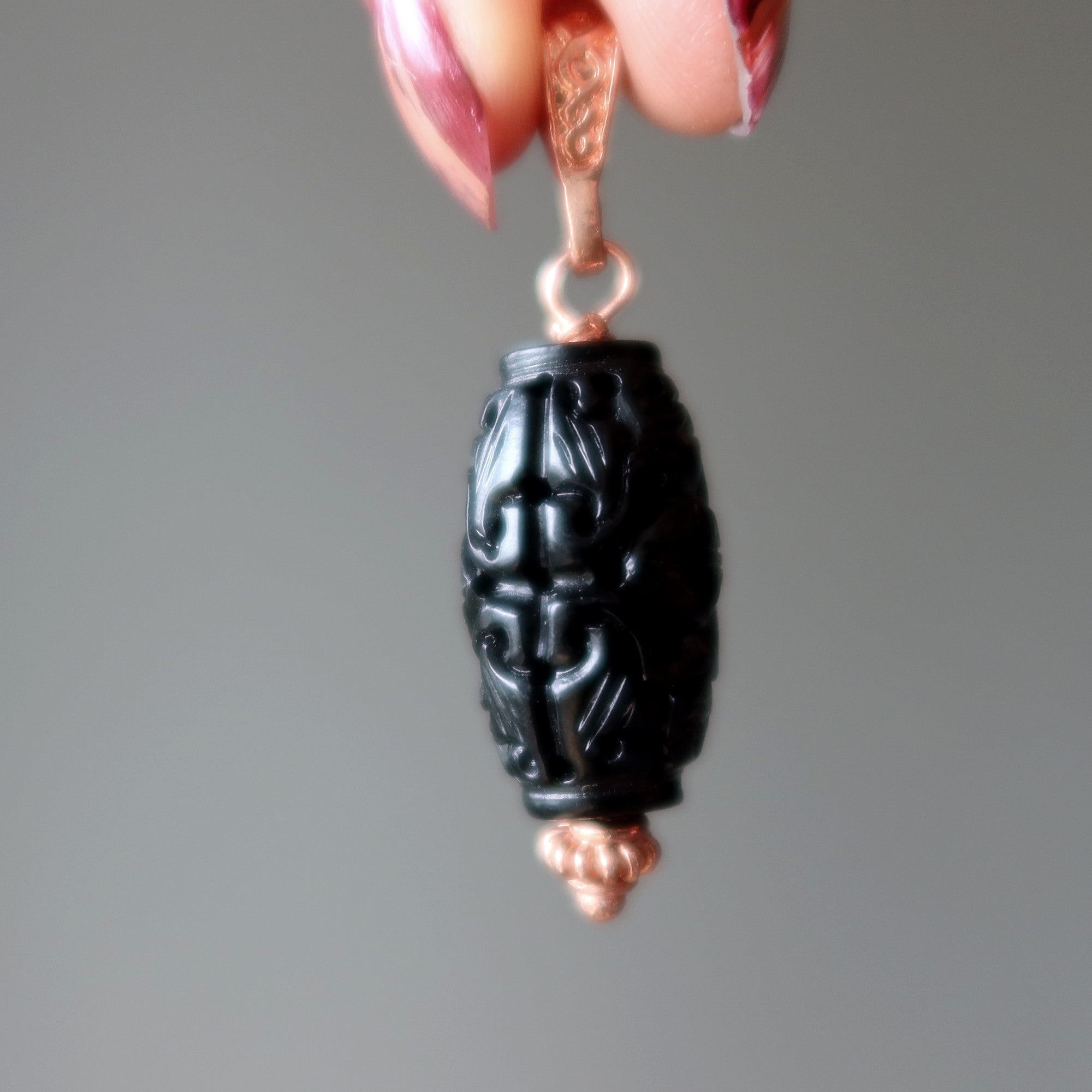 Jet Pendant Protective Talisman Black Gem Copper