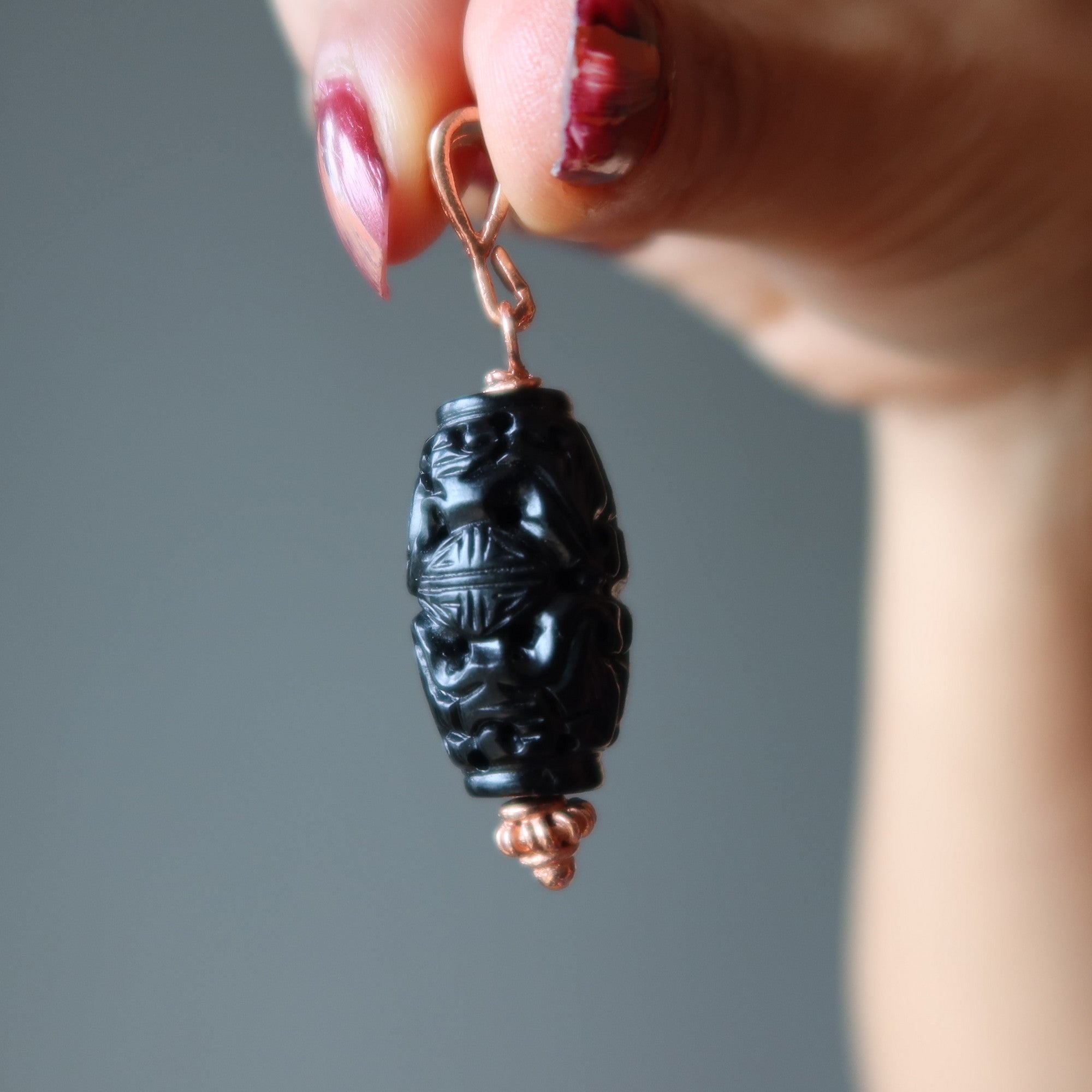 Jet Pendant Protective Talisman Black Gem Copper