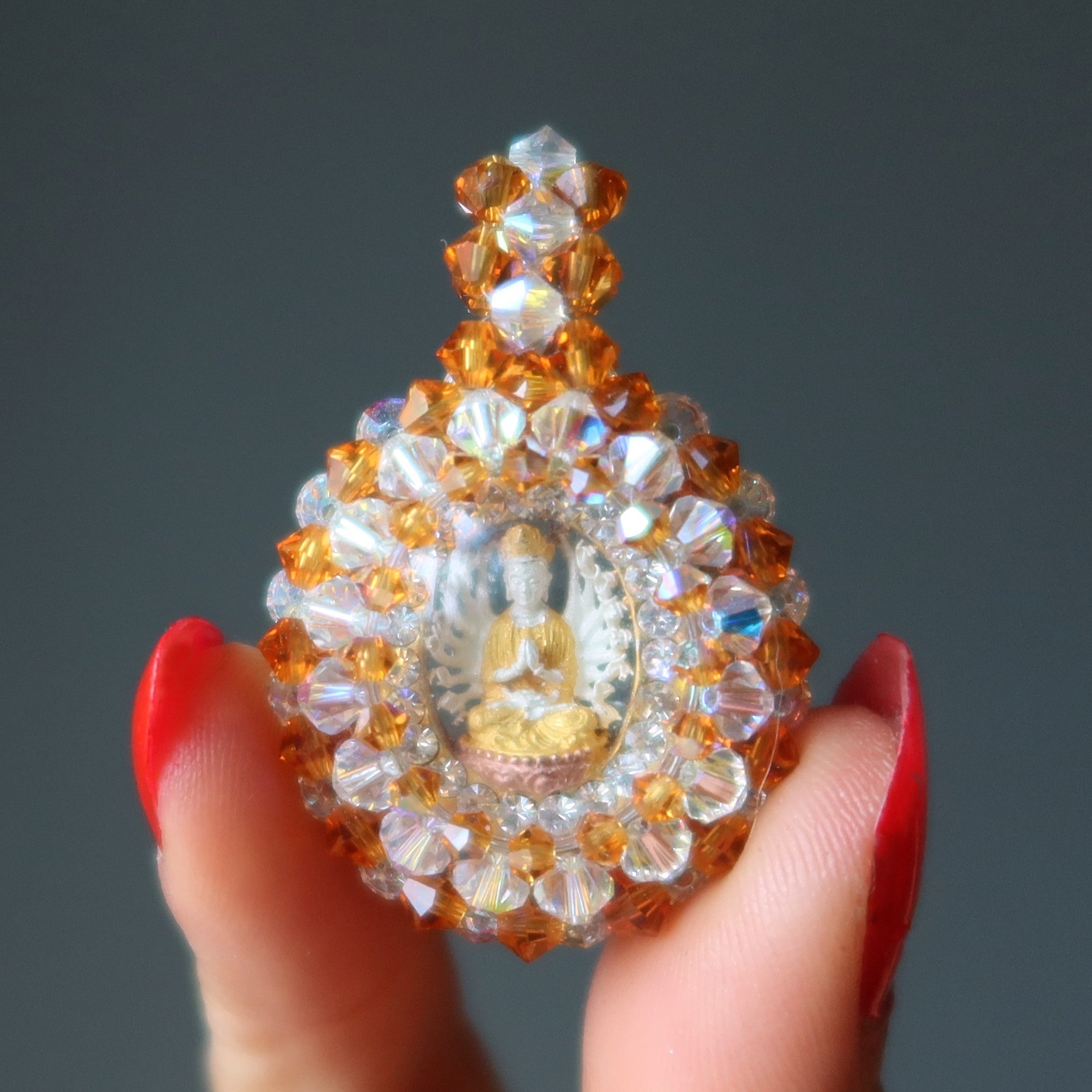 Pendentif Kwan Yin Déesse Cristal Swarovski Or 18 carats