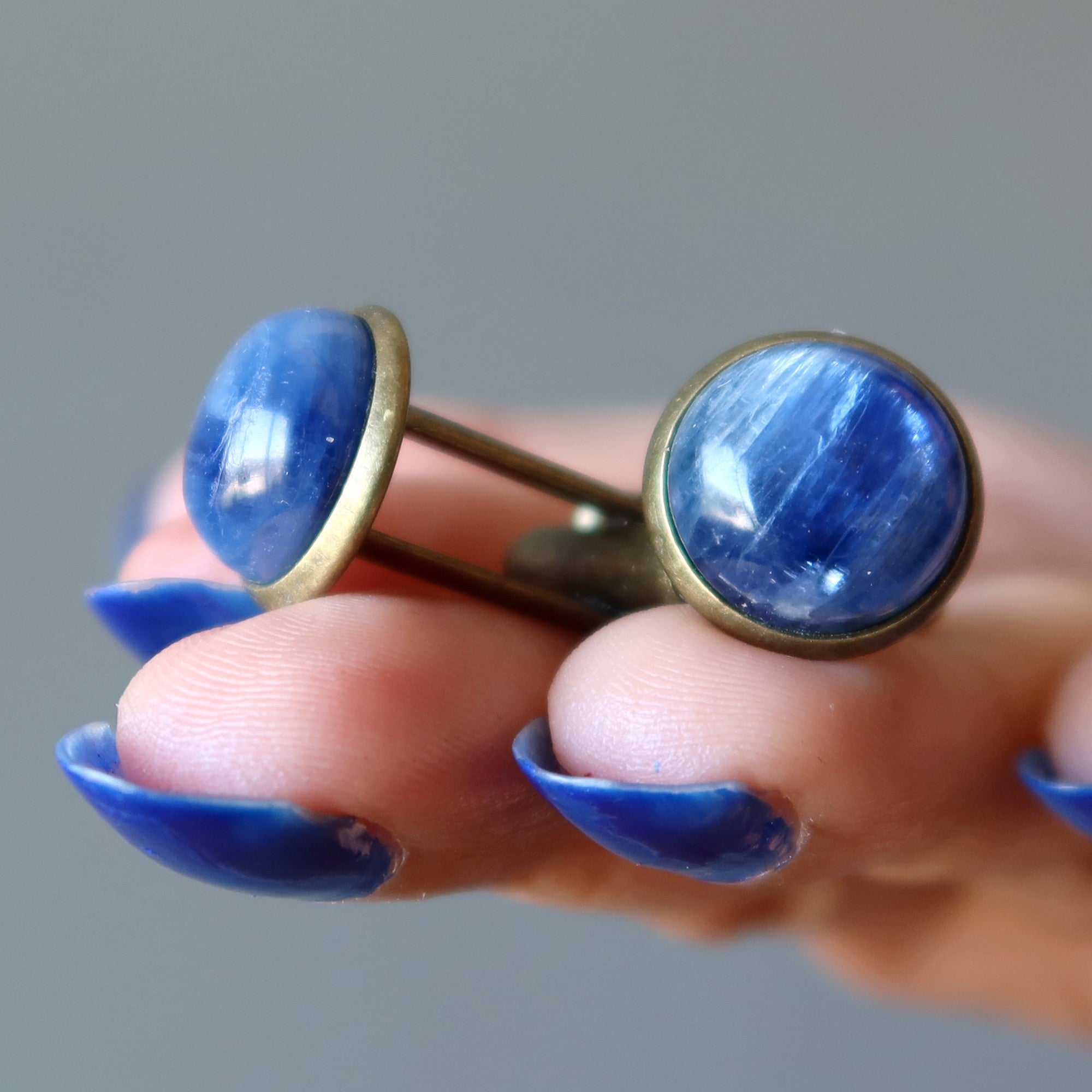 Kyanite Cufflinks Blue Ocean Antiqued Bronze