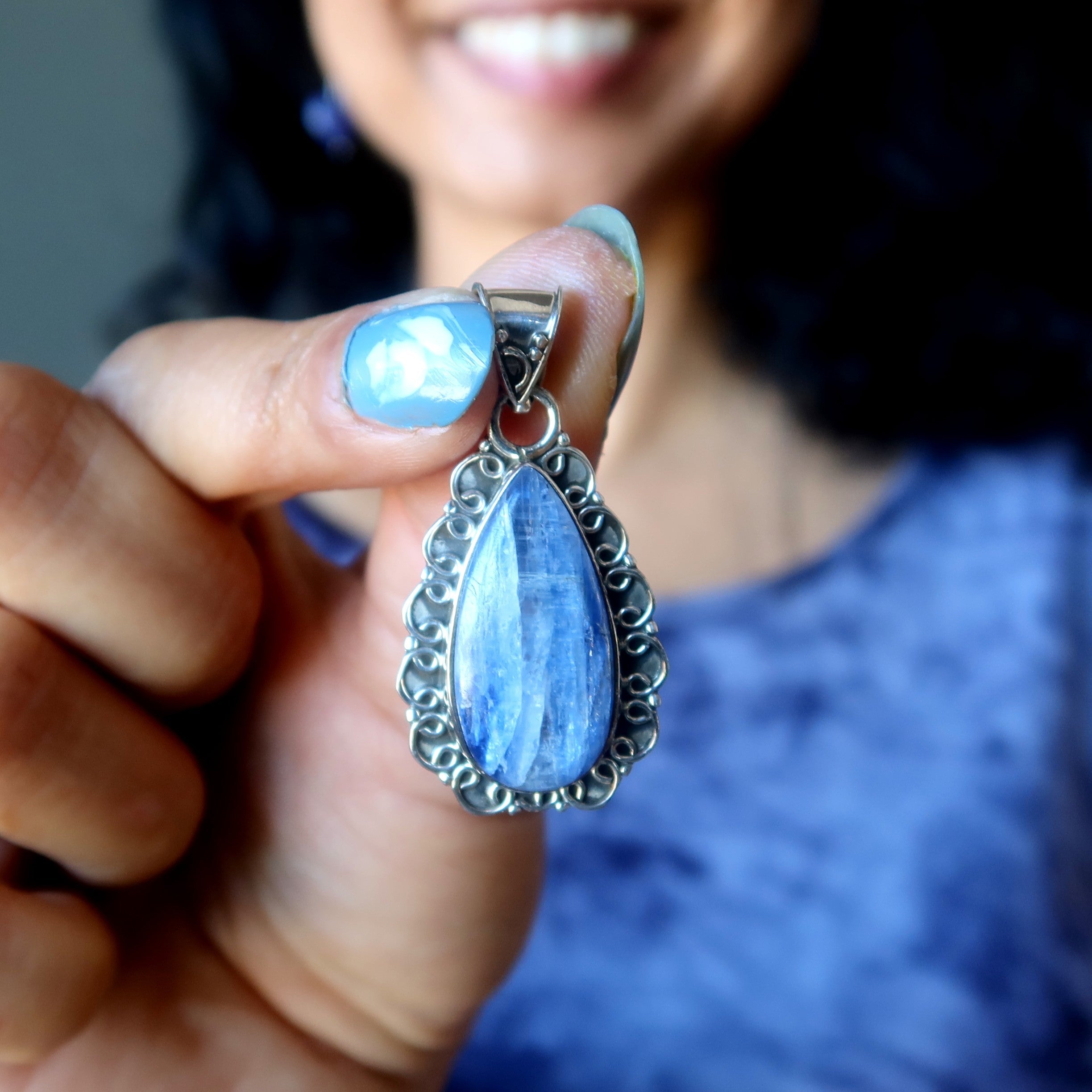 Kyanite Pendant Shimmery Blue Earth Crystal Healing Gemstone