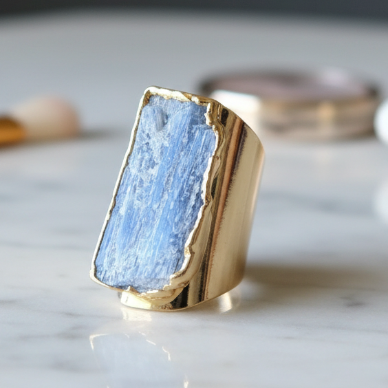 Kyanitring Blau Gold Eleganz Stein Verstellbar
