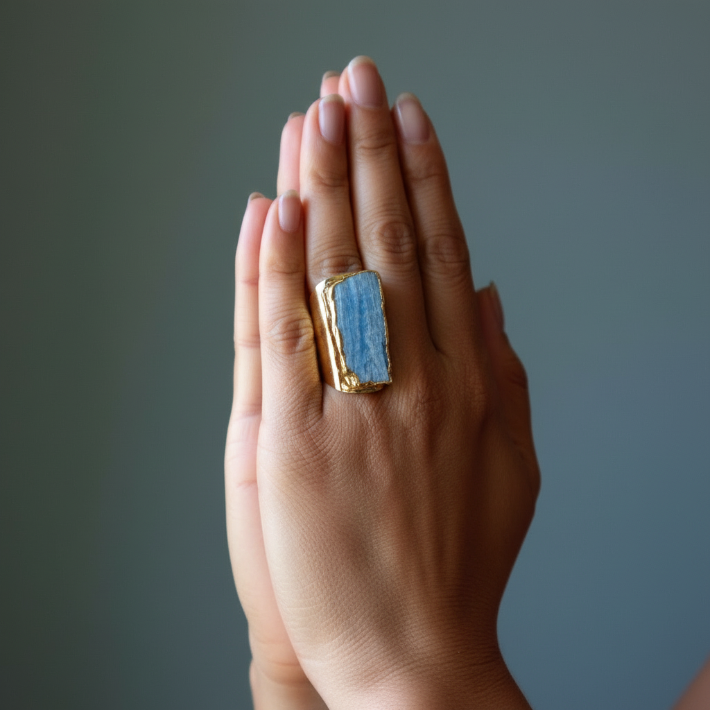 Kyanitring Blau Gold Eleganz Stein Verstellbar