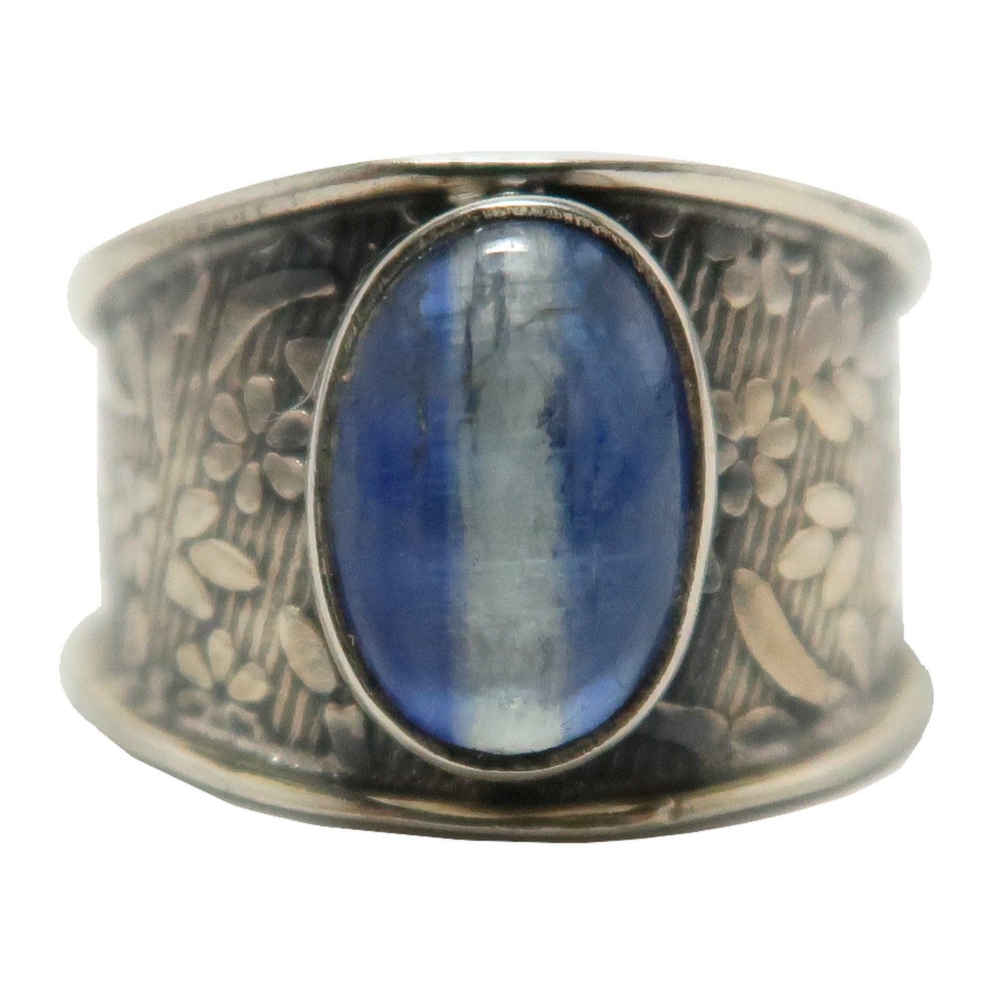 Kyanite Ring Blue Gem Flower Sterling Silver Size 9.25