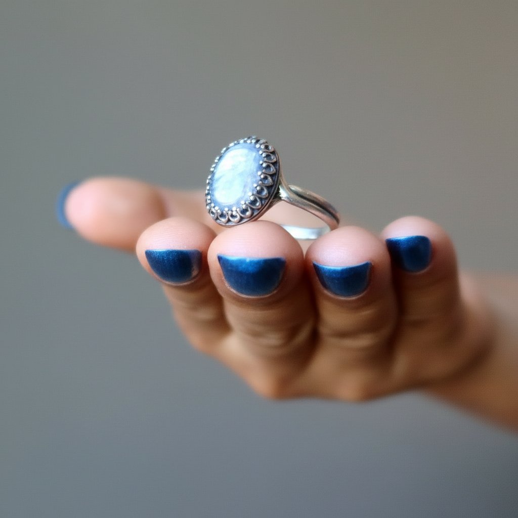 Kyanite Ring Blue Crystal Sterling Silver Adjustable
