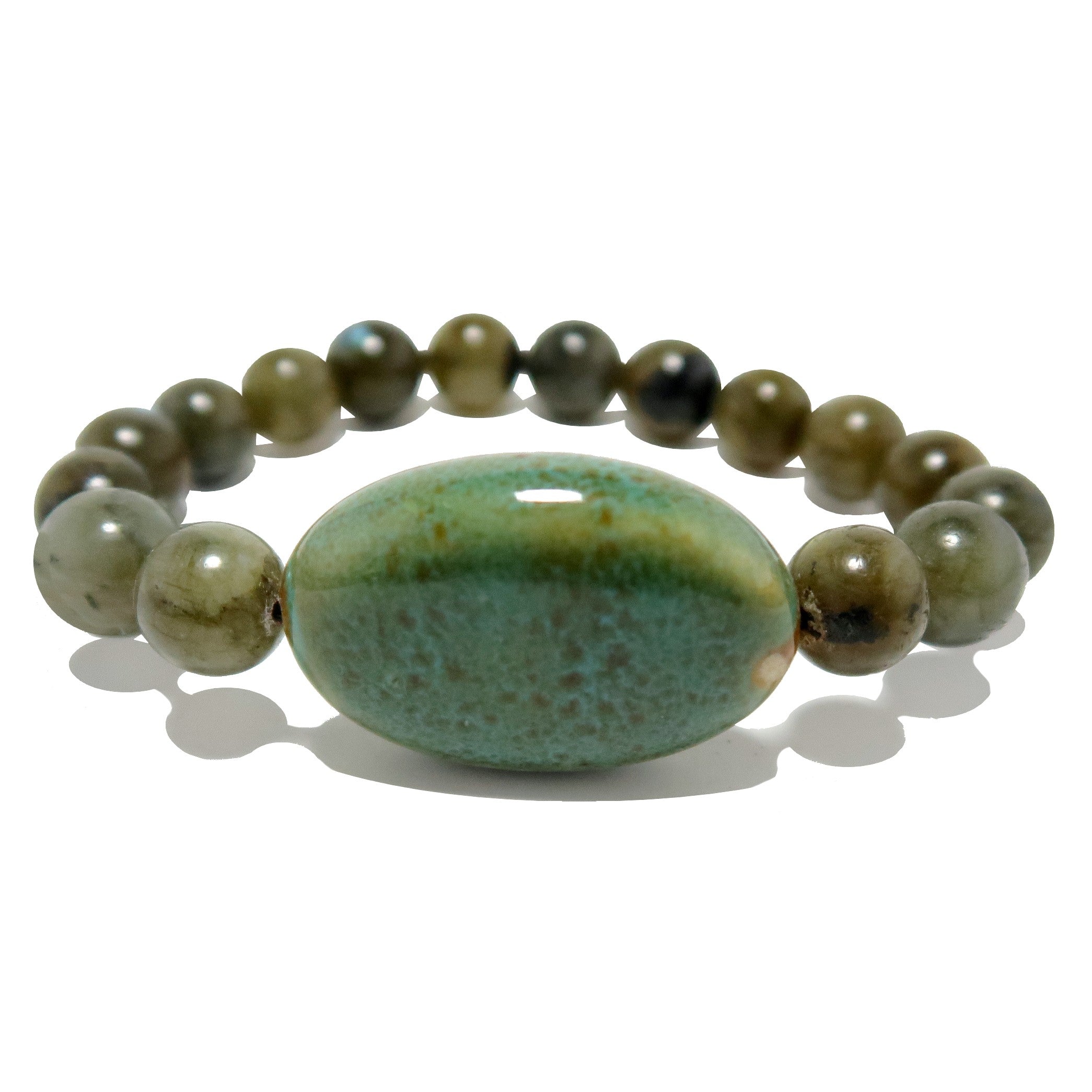 Bracelet labradorite Ovale miroir en céramique bleue