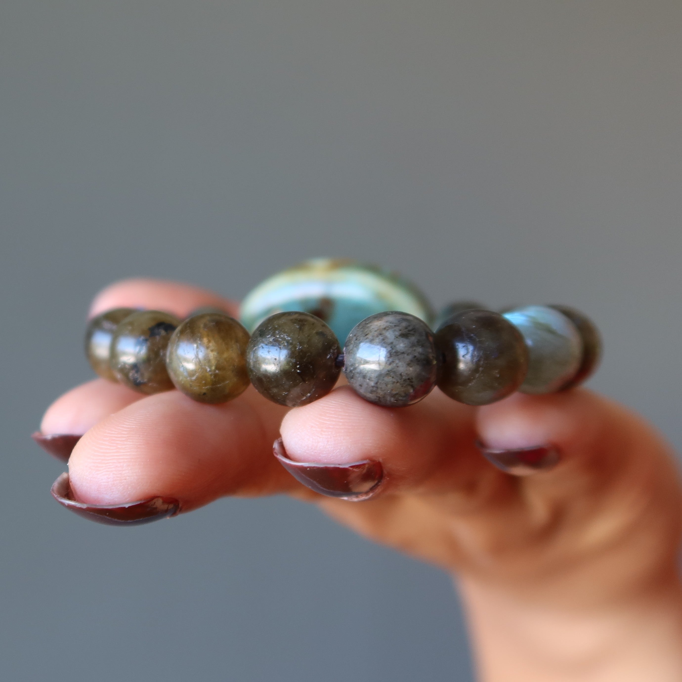 Bracelet labradorite Ovale miroir en céramique bleue