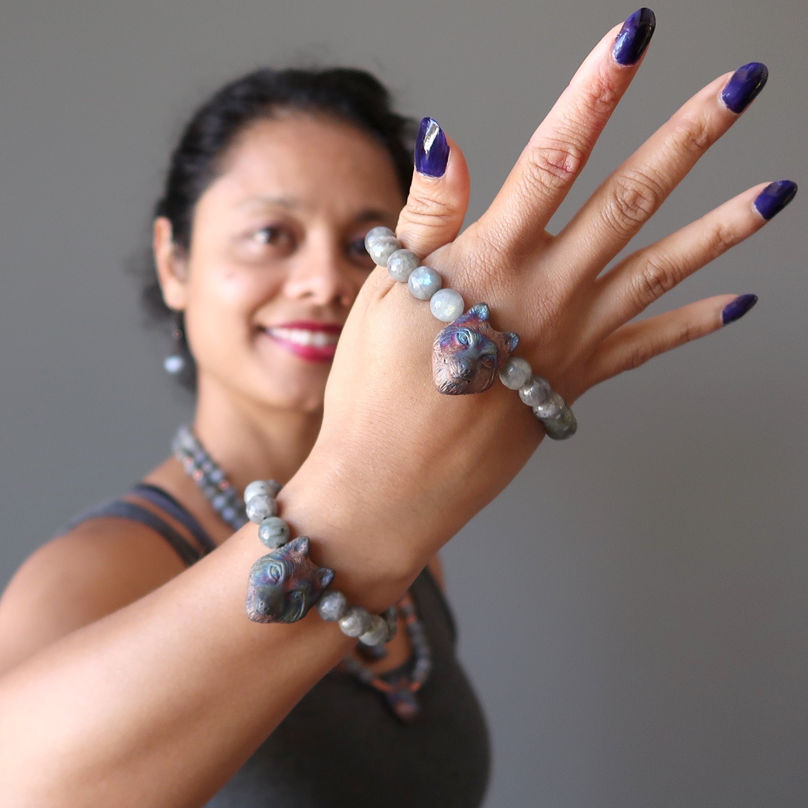 Labradorite Bracelet Rainbow Wolf Faceted Beads