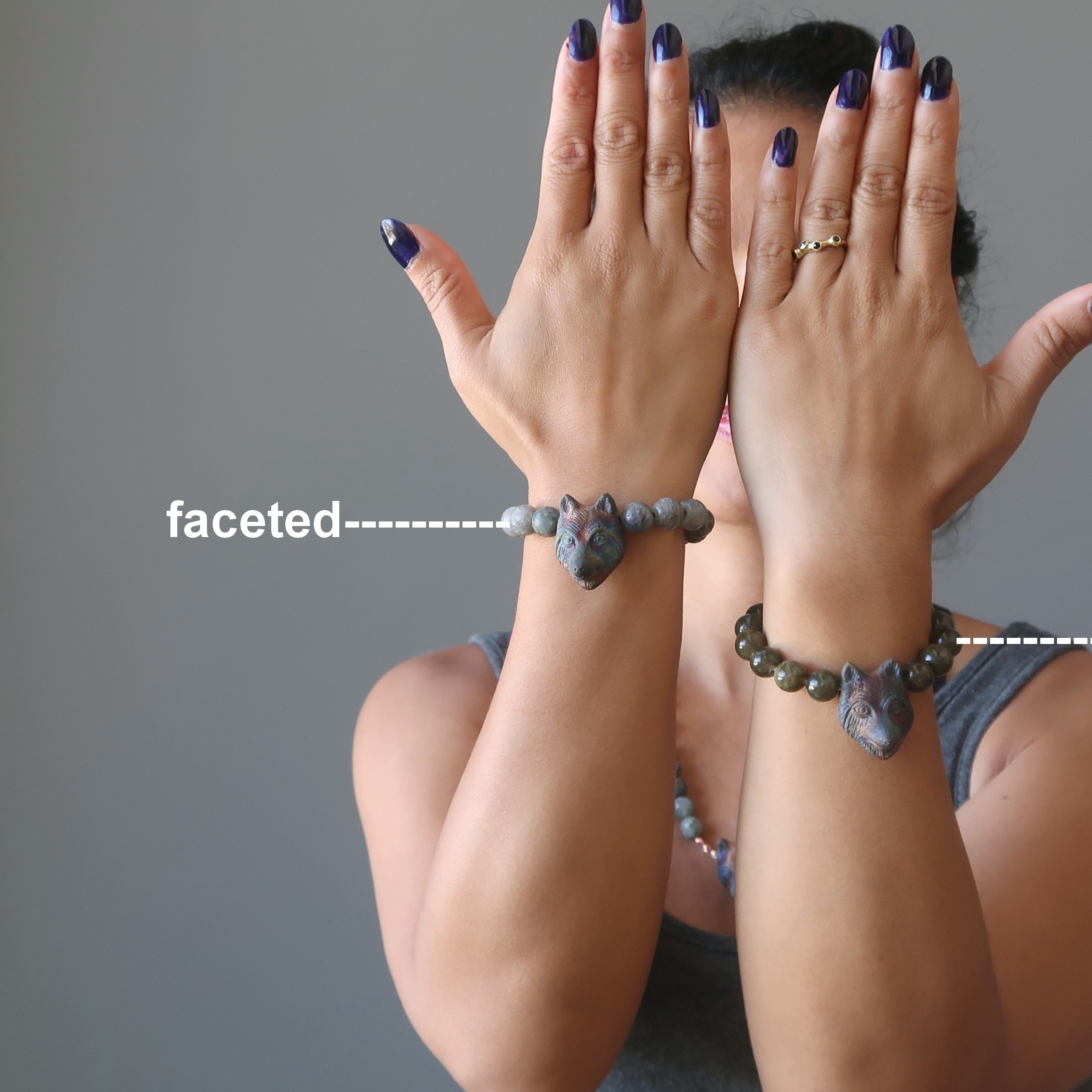 Labradorite Bracelet Rainbow Wolf Faceted Beads