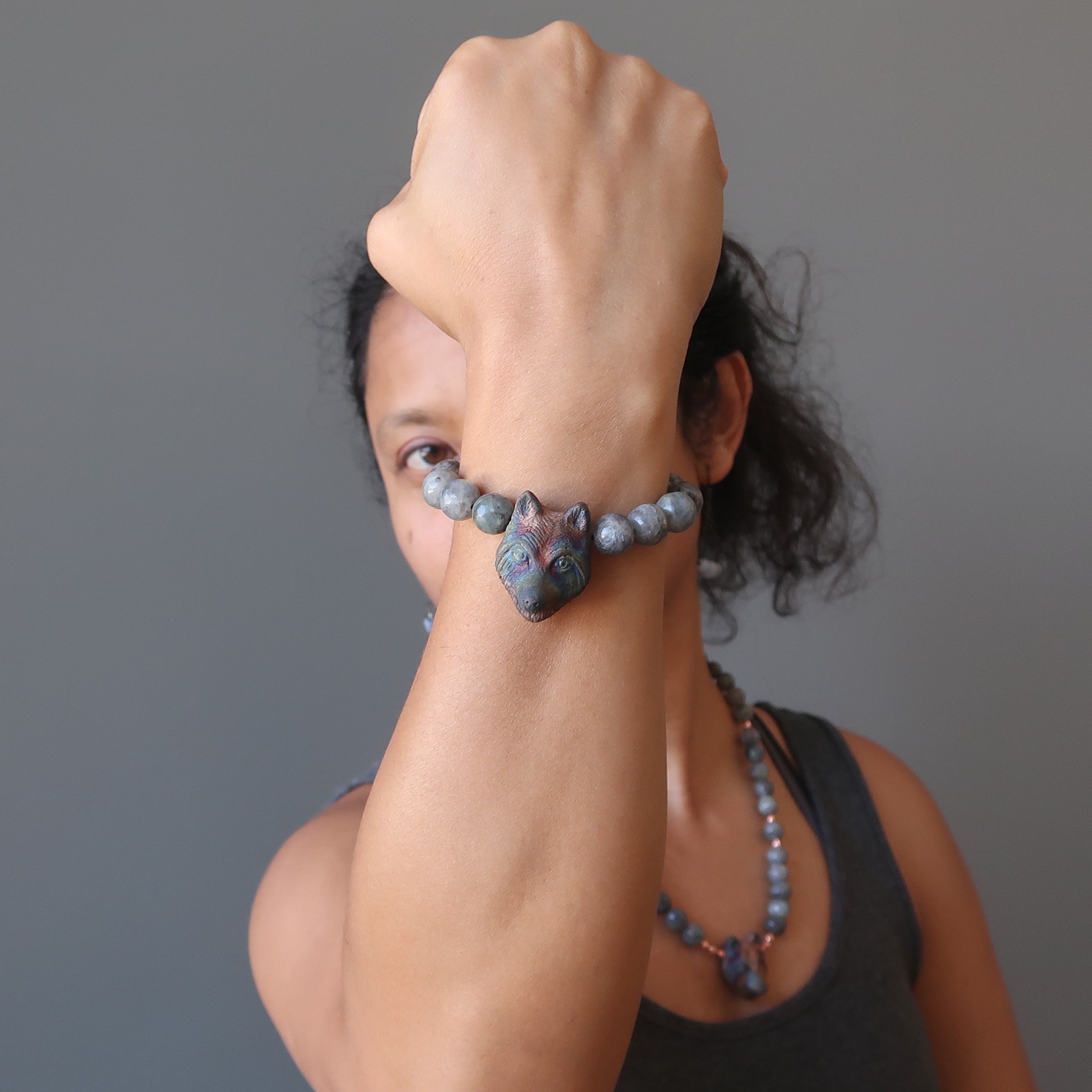 Labradorite Bracelet Rainbow Wolf Faceted Beads