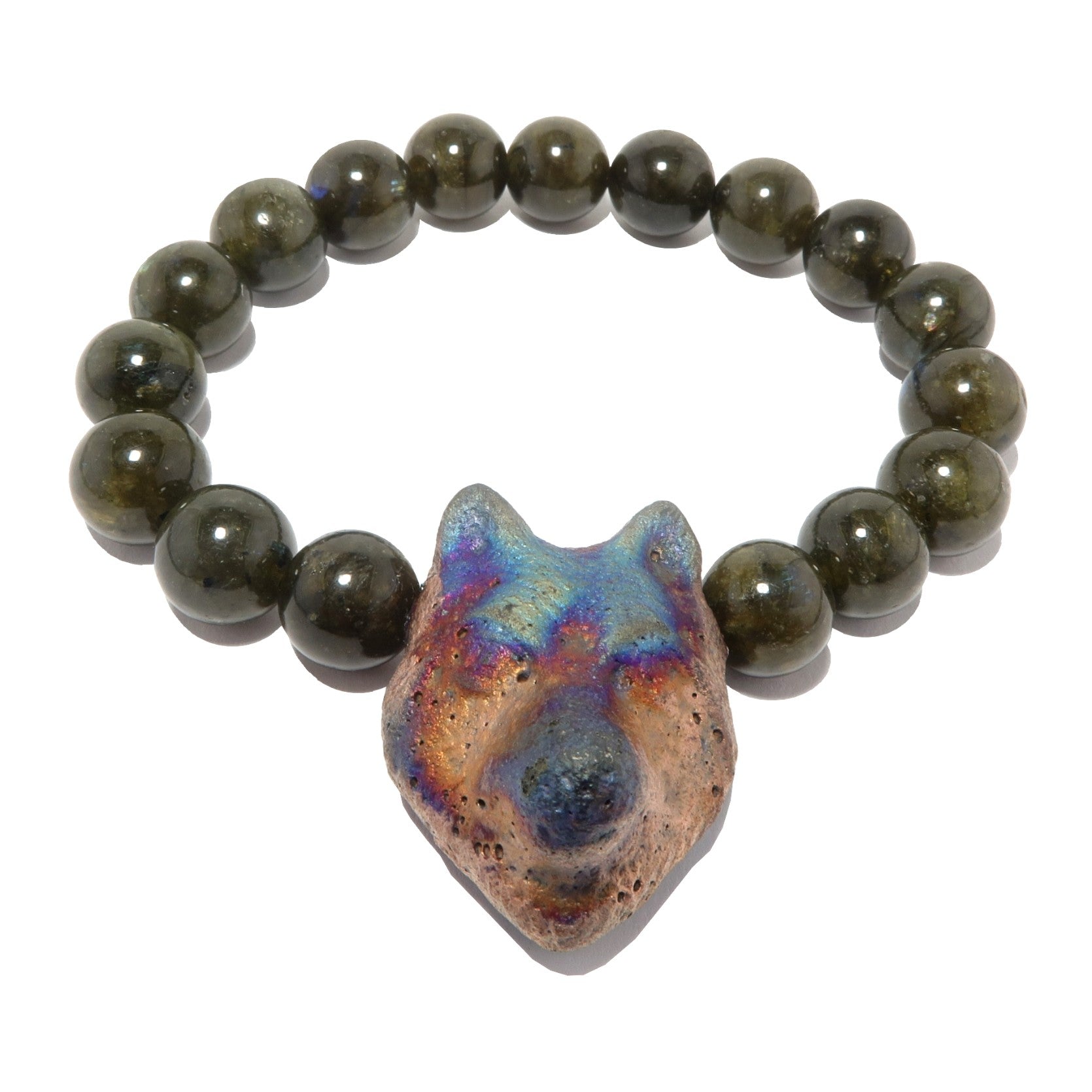 Bracelet en labradorite Chef de meute Loup arc-en-ciel
