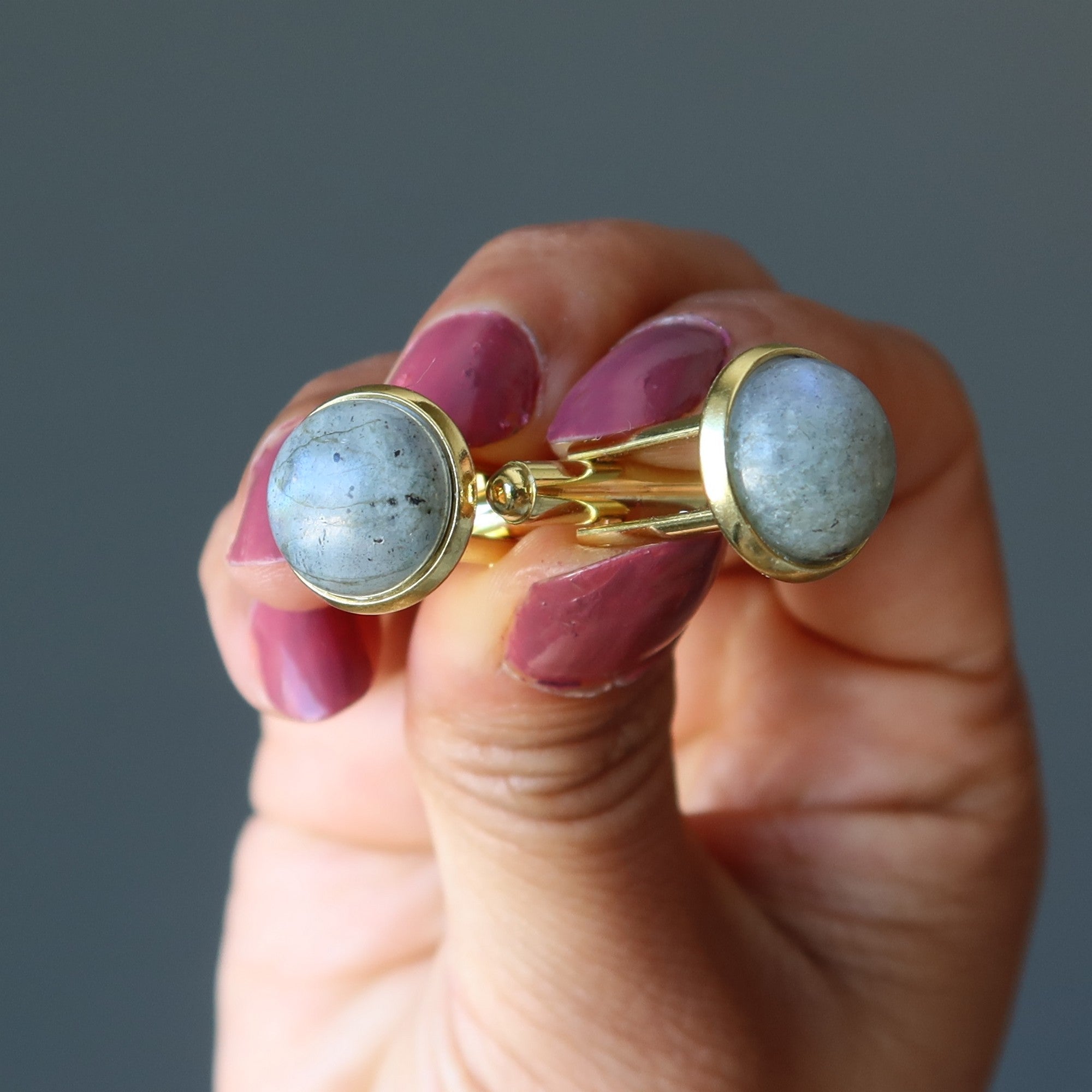 Boutons de manchette Labradorite Gris Aura Gems Halo Or