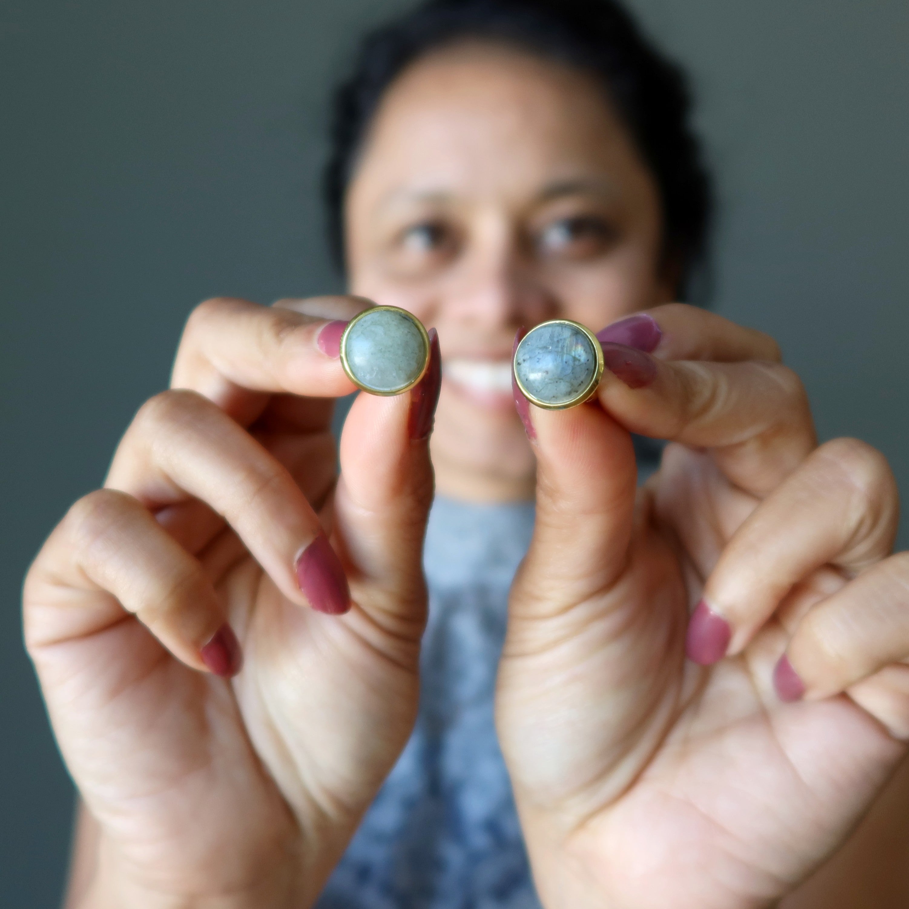 Boutons de manchette Labradorite Gris Aura Gems Halo Or