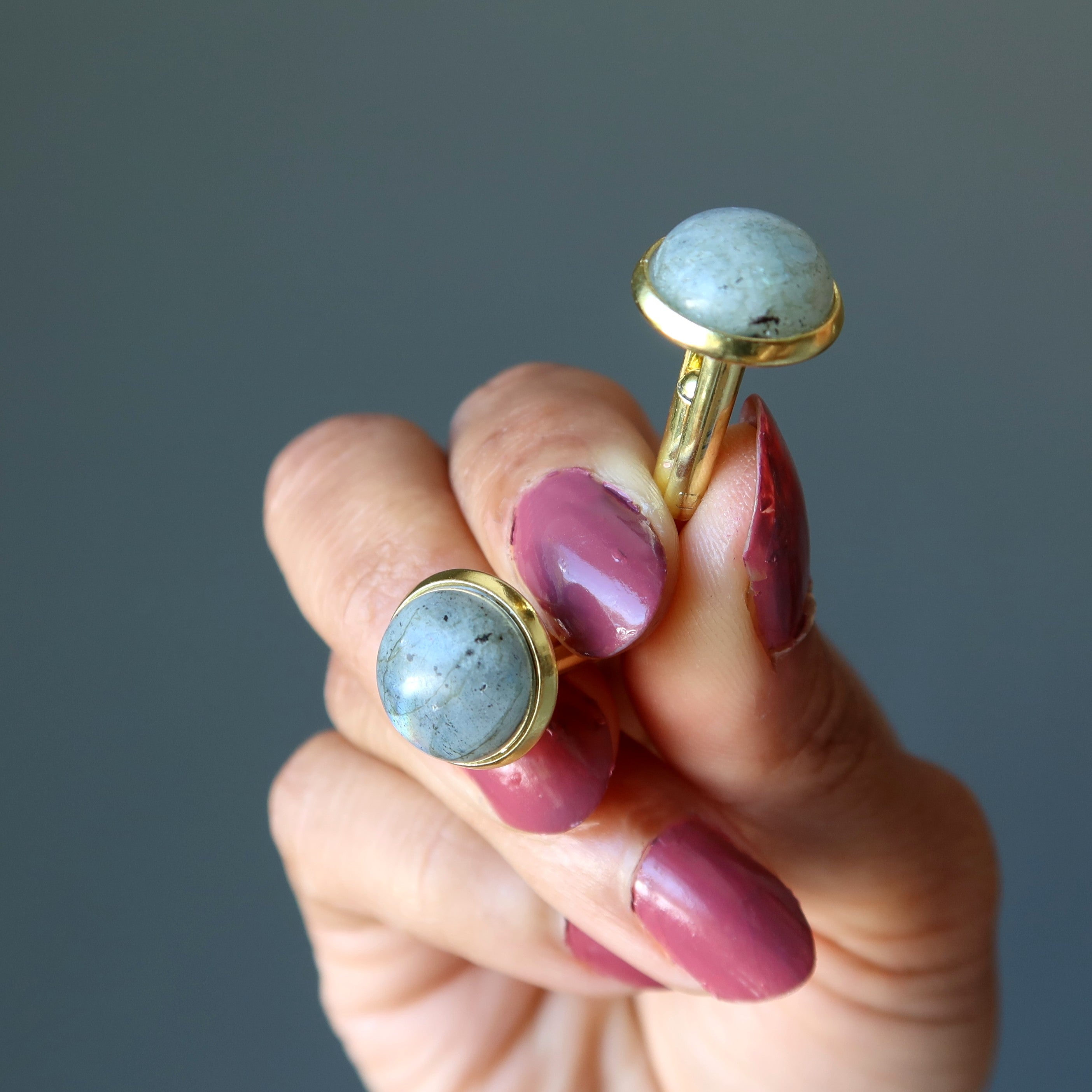 Boutons de manchette Labradorite Gris Aura Gems Halo Or